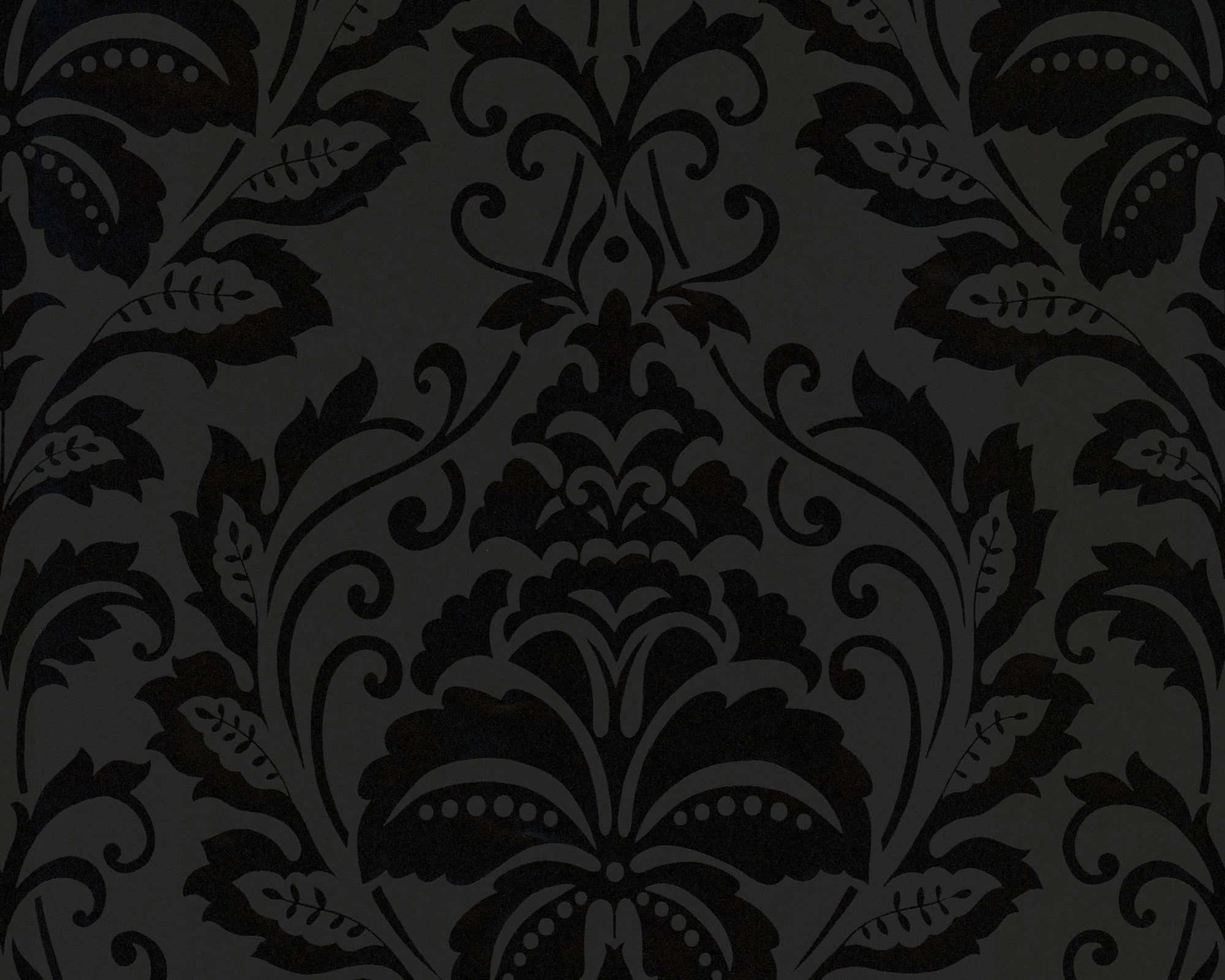 elegant black damask pattern, intricate floral and scroll patterns, dark gray background, Full HD Desktop Wallpaper