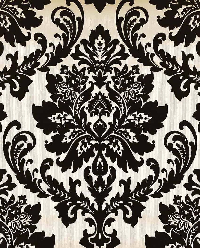 elegant black damask pattern, cream background, intricate floral and leaf motifs, SD Phone Wallpaper