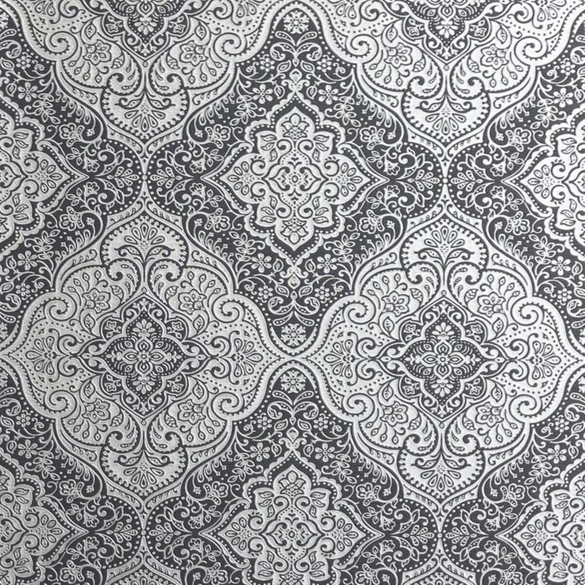 elegant black damask pattern, grayscale, swirling floral motifs, SD Desktop Wallpaper