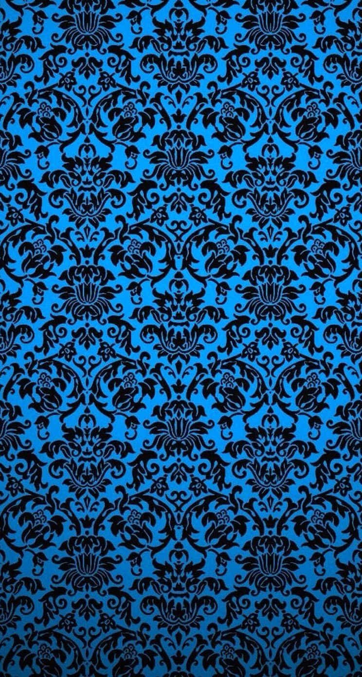Blueand Black Damask Pattern, vibrant blue, intricate black damask floral patterns, HD Phone Wallpaper
