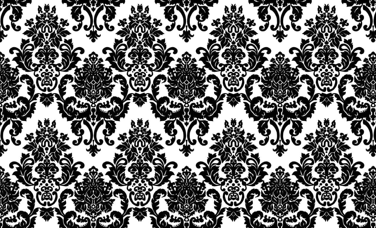 elegant black damask pattern, stark white background, classic ornate design, SD Desktop Wallpaper