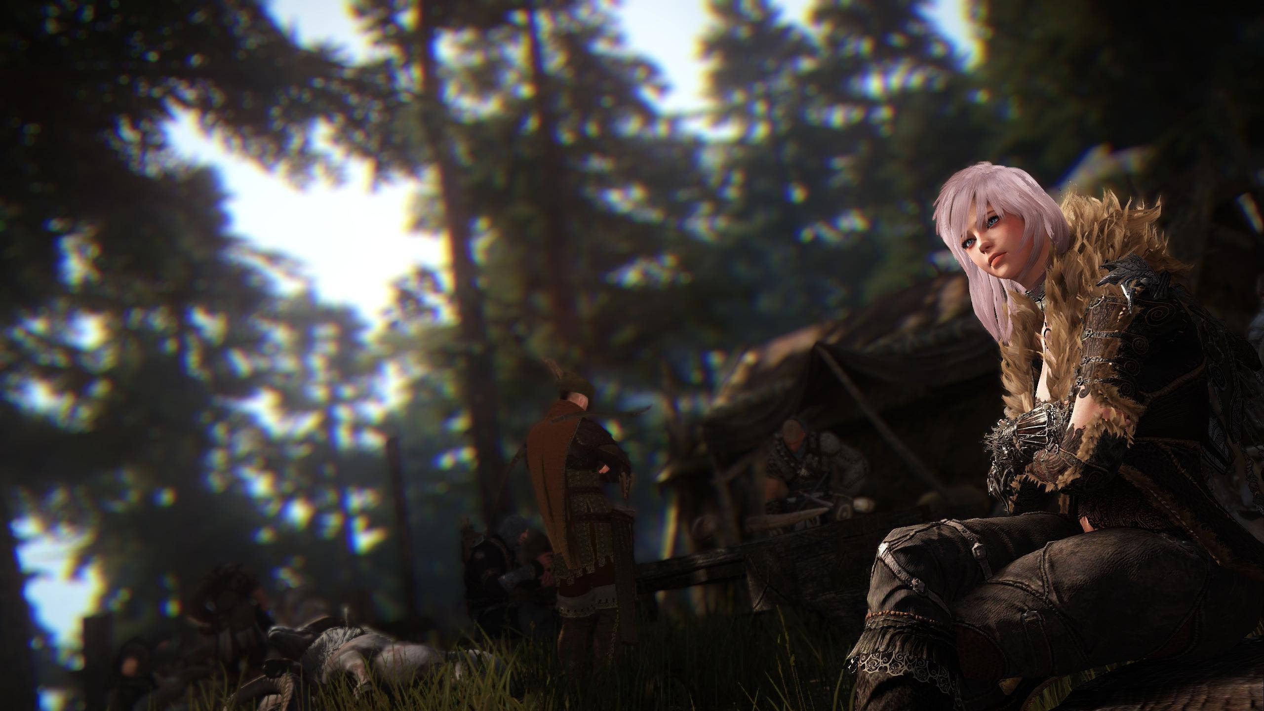 Black Desert Online, pale-haired warrior, fur-lined armor, 2K Desktop Wallpaper