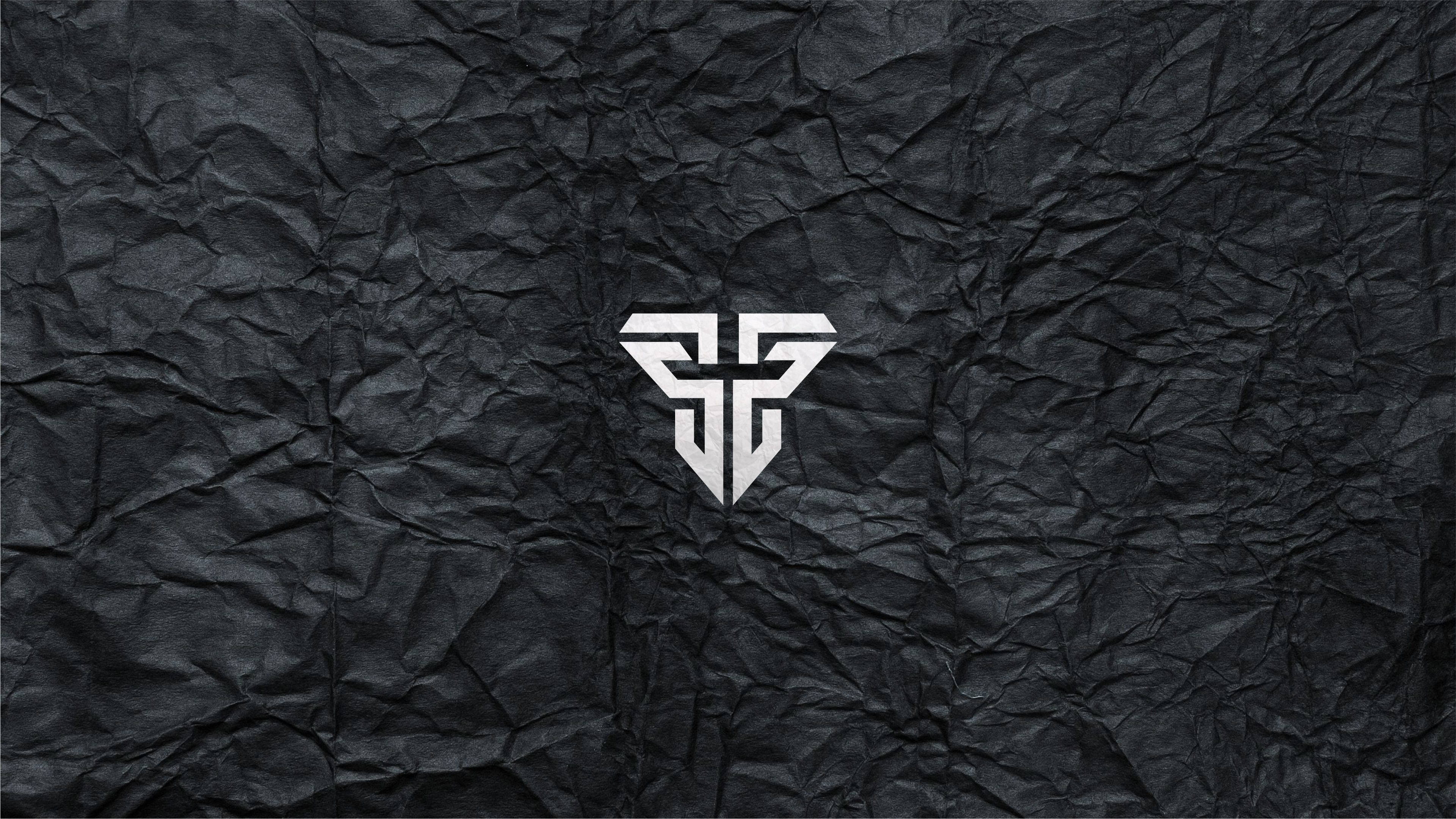 solid black, geometric logo, textured black crumpled paper, 4K Desktop Wallpaper
