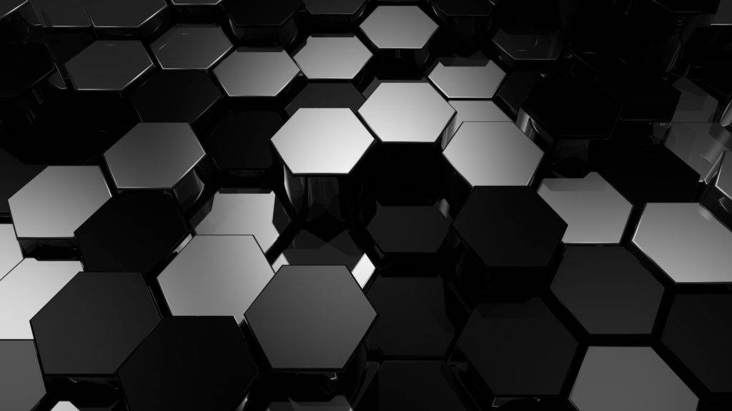 hexagon pattern, glossy black, silver, SD Desktop Wallpaper