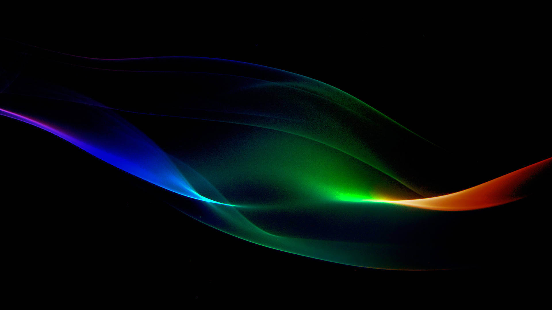 abstract waves of light, rainbow-colored, deep black background, Full HD Desktop Wallpaper