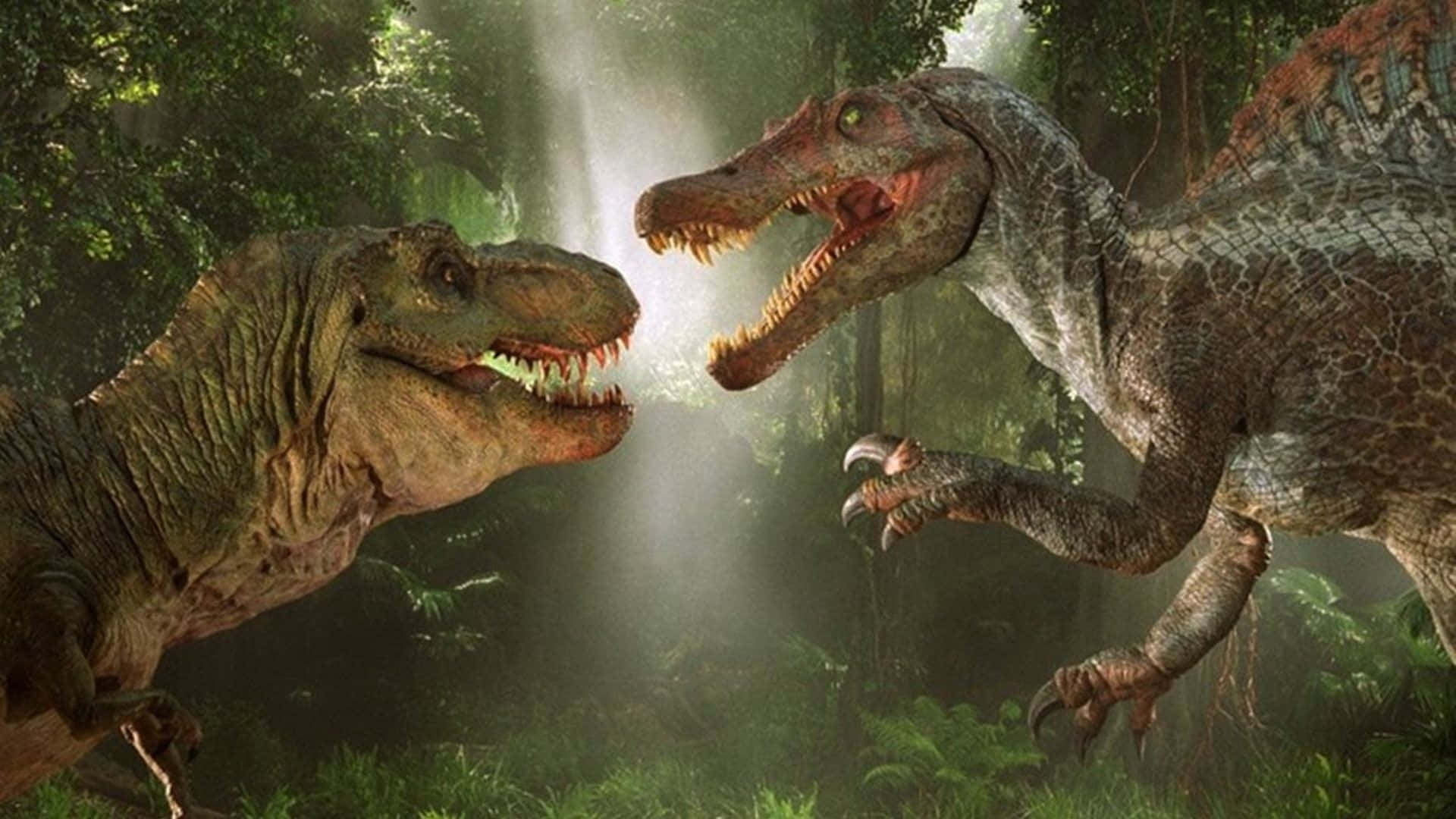 Black Dinosaur, sunlit jungle, beams of light, Full HD Desktop Wallpaper