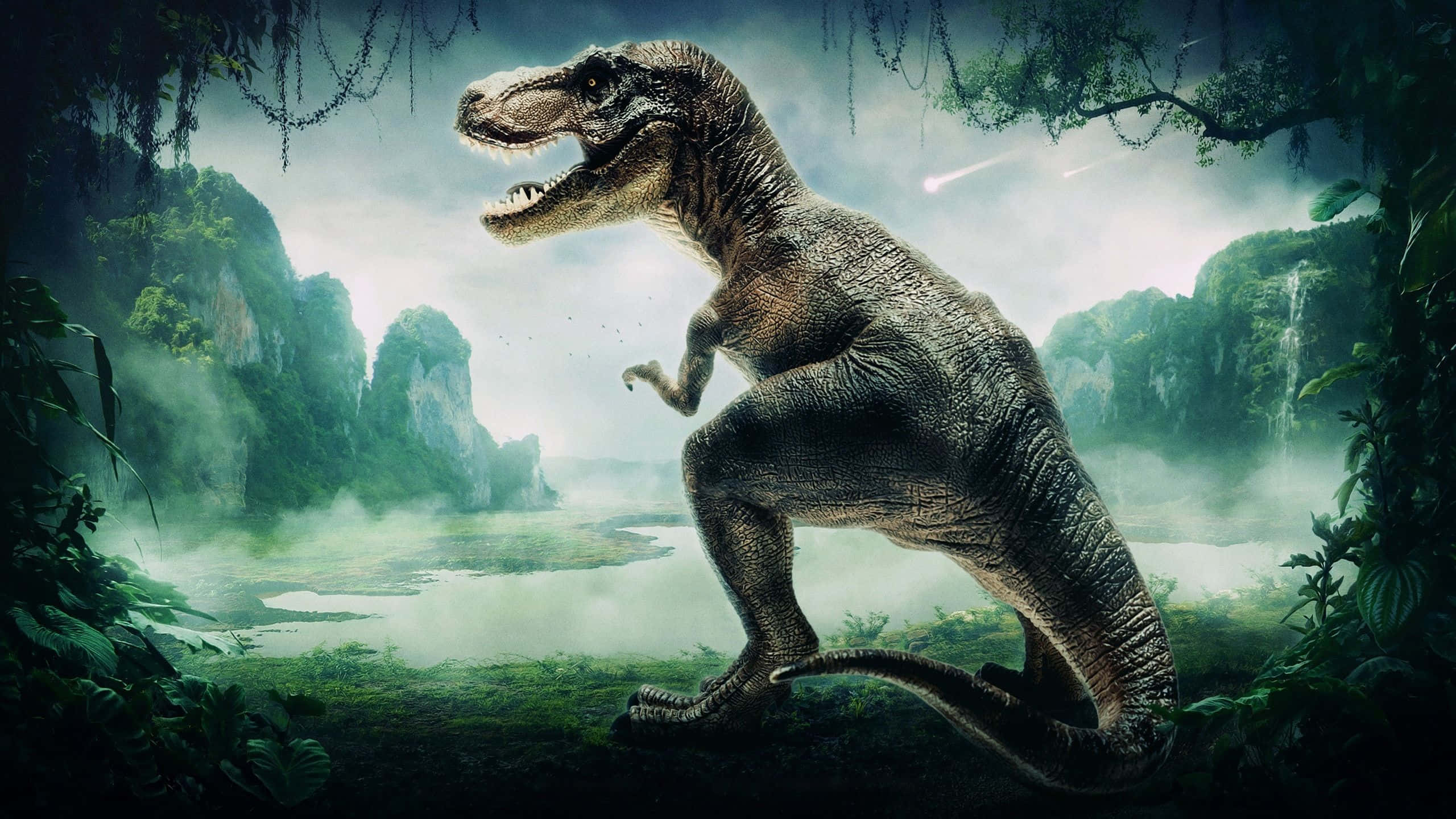 Black Dinosaur, tyrannosaurus rex, prehistoric jungle, 2K Desktop Wallpaper