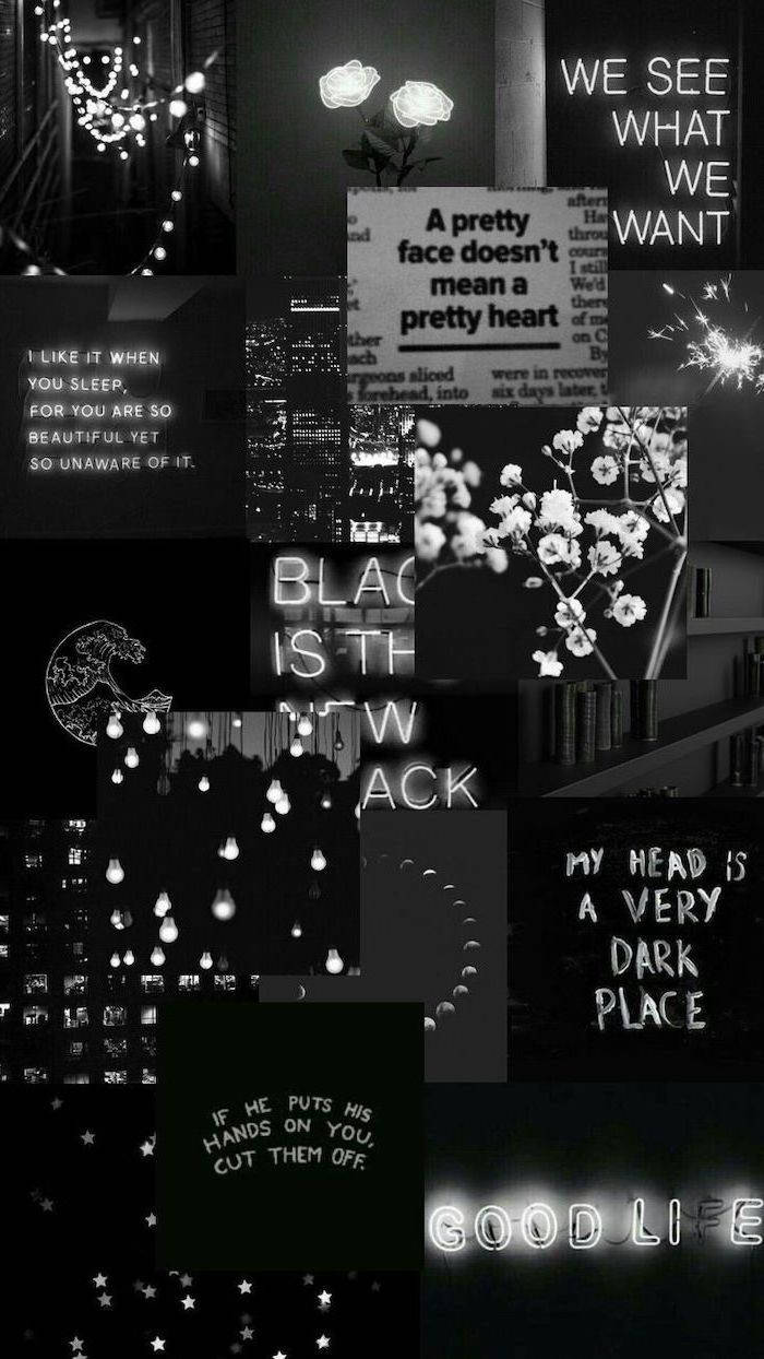 black aesthetic, iPhone, collage, SD Phone Wallpaper