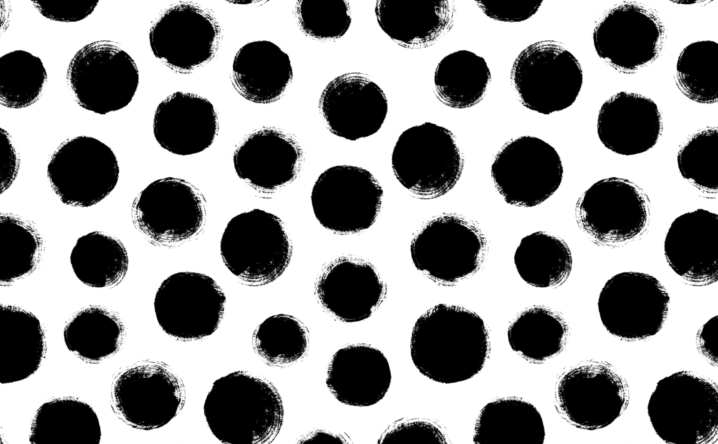 black dots, hand-painted black brushstroke dots, stark white background, 2K Desktop Wallpaper
