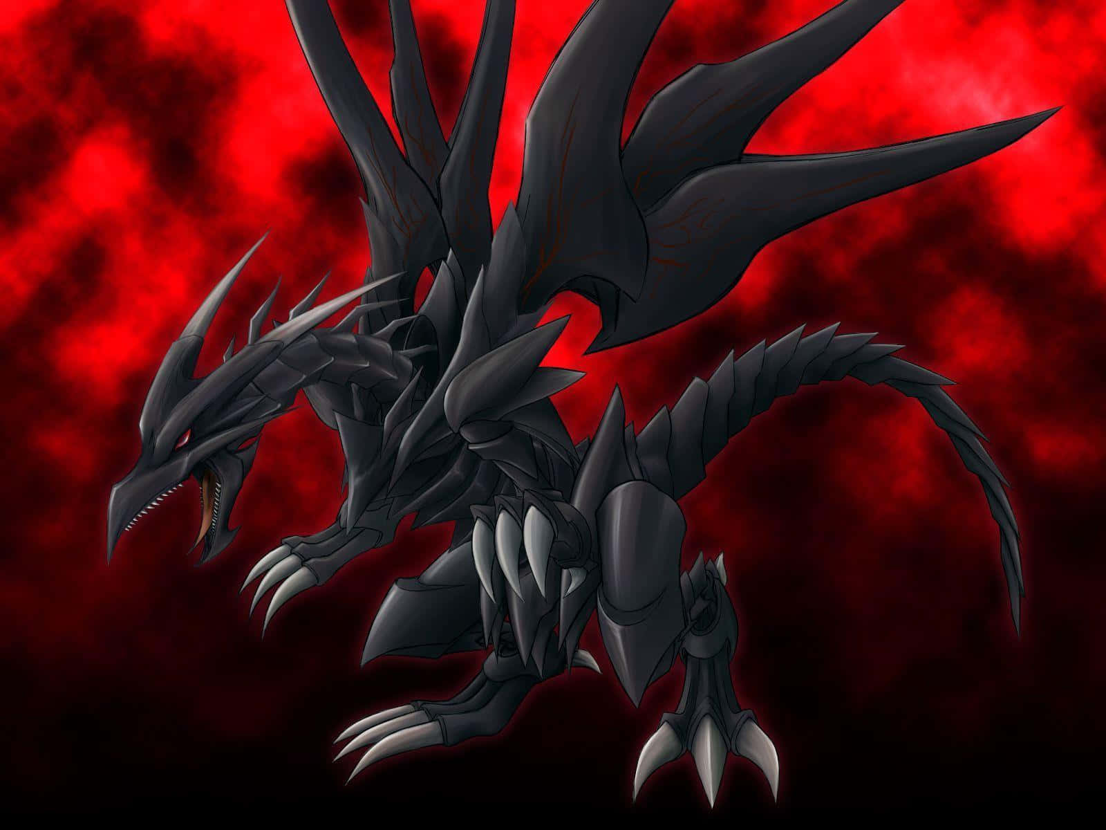 Black Dragon, glowing eyes, fiery red cloudy backdrop, HD Desktop Wallpaper