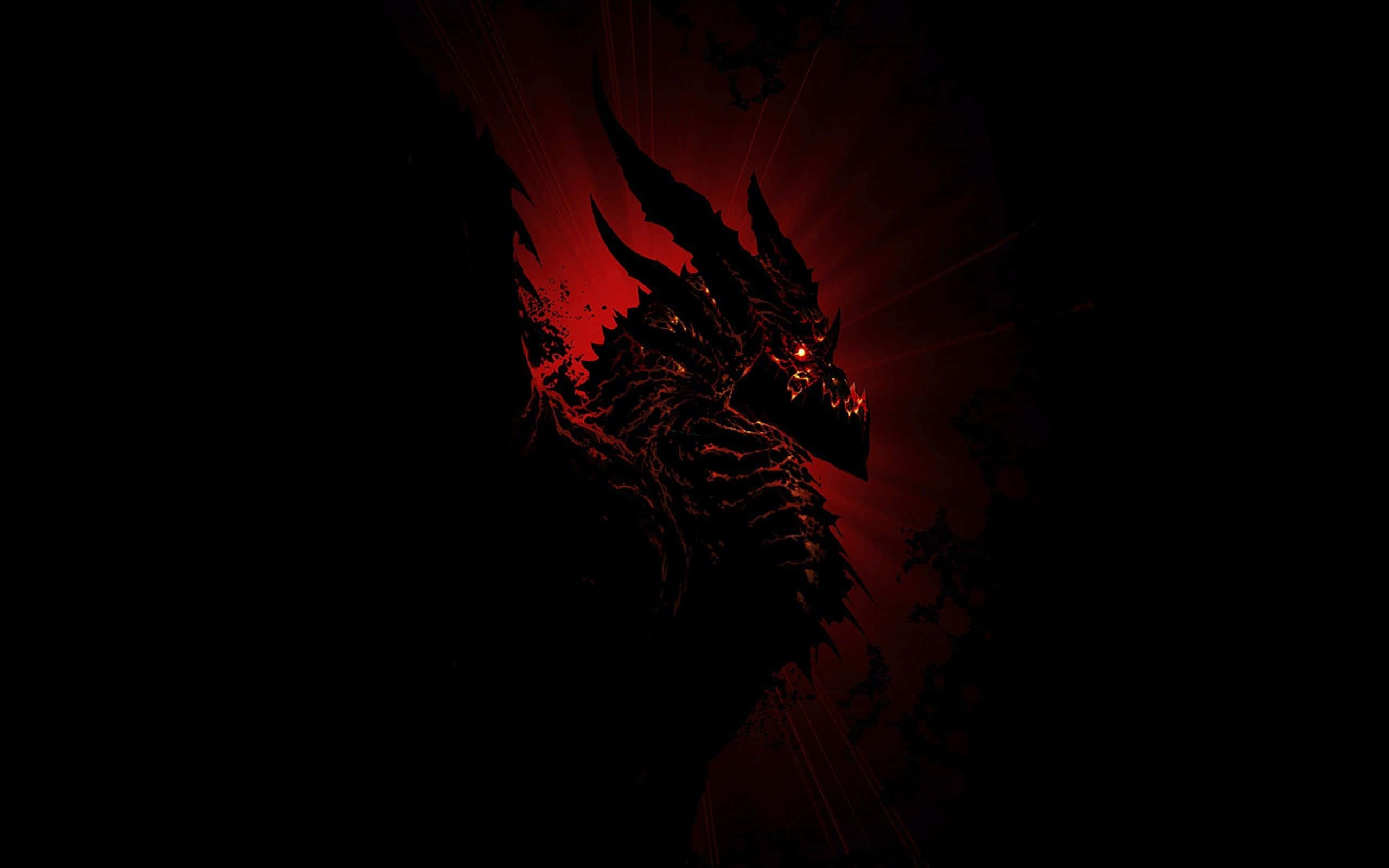 Black Dragon, fiery red eyes, radiant red light beams, 2K Desktop Wallpaper