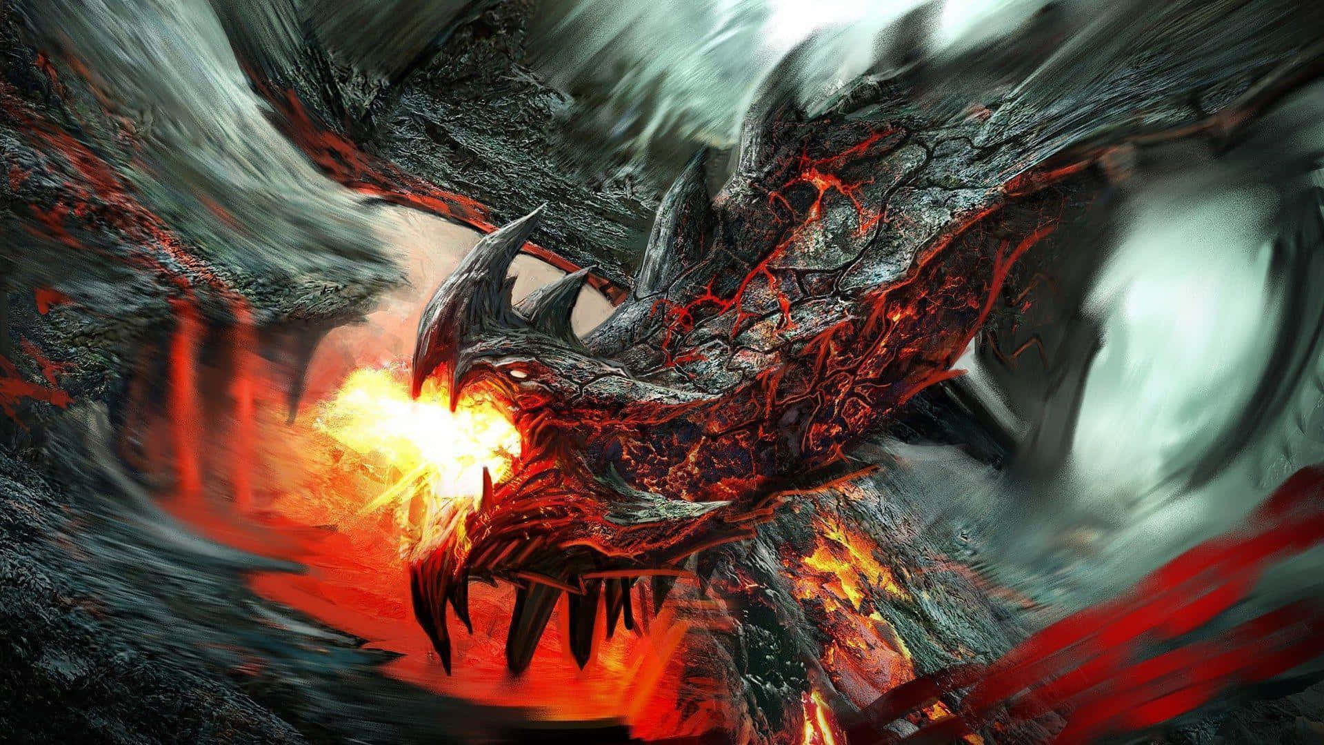 Black Dragon, glowing red veins, swirling ash, Full HD Desktop Wallpaper