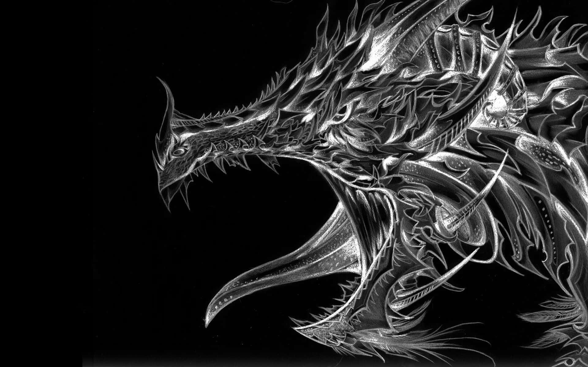Black Dragon, silver dragon, spiked scales, Full HD Desktop Wallpaper