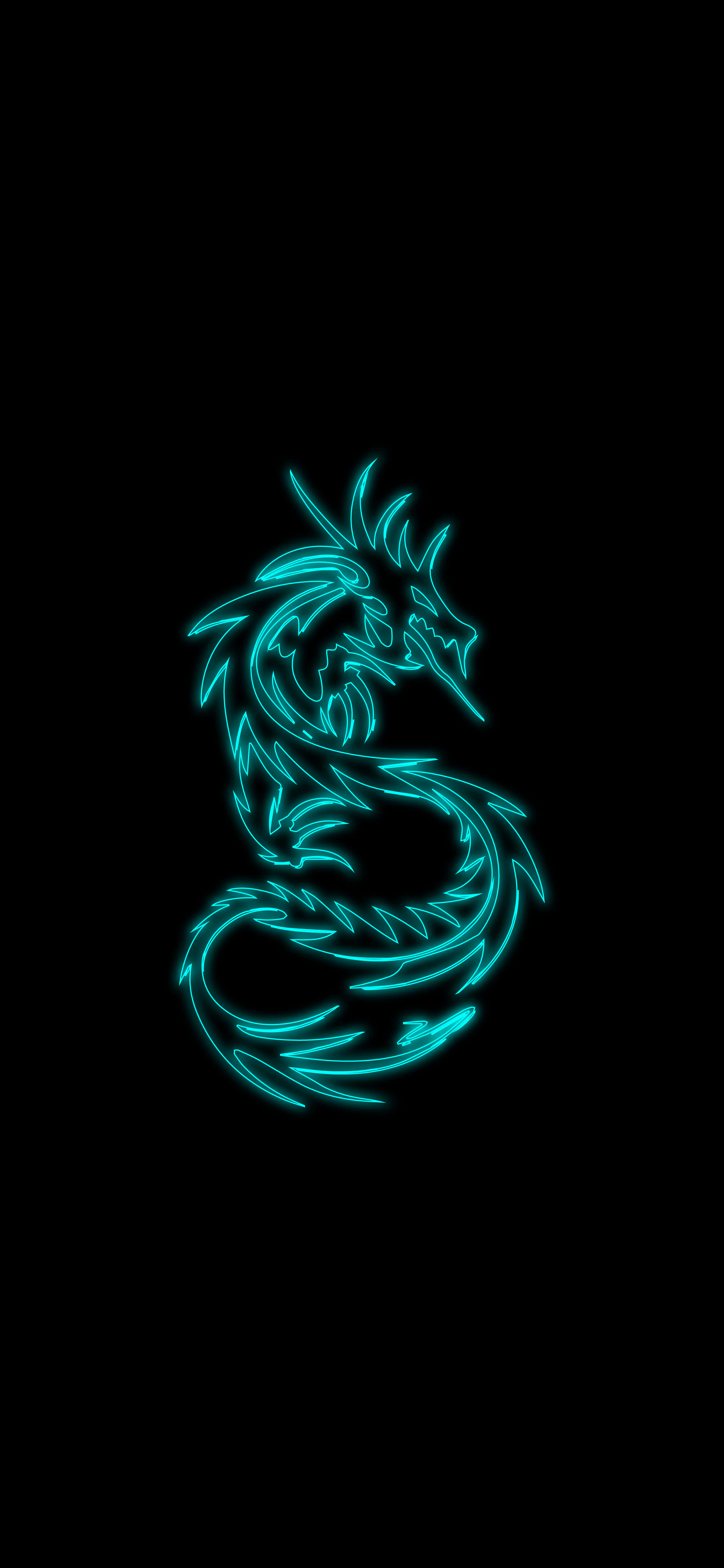 black dragon, glowing cyan neon, rocky outcropping, 5K Phone Wallpaper