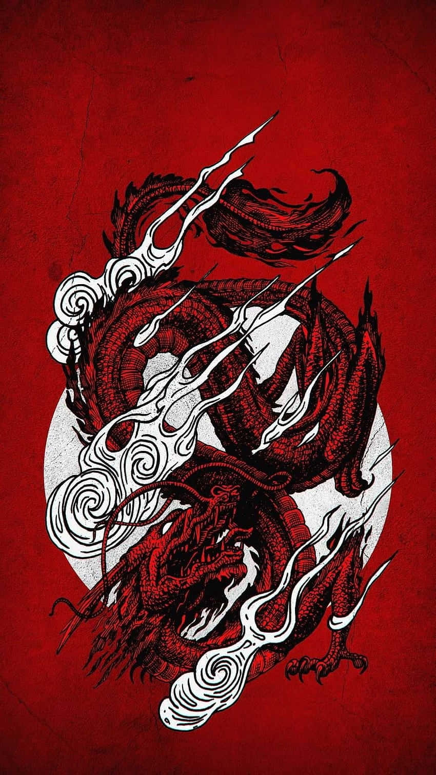 Red Black Dragon, crimson background, white circle, HD Phone Wallpaper