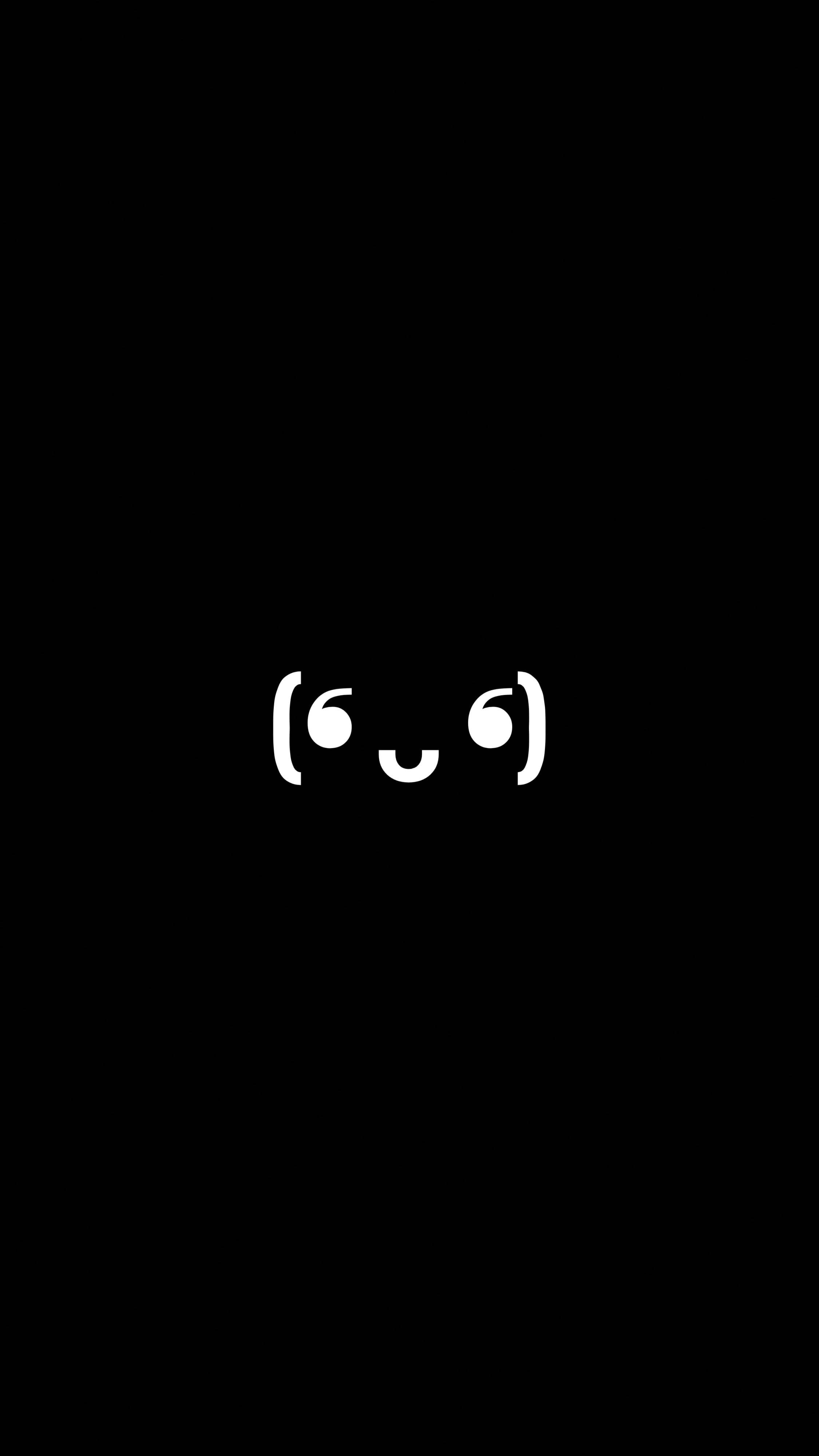 Black Emoji, kaomoji, white stylized eyes, 4K Phone Wallpaper