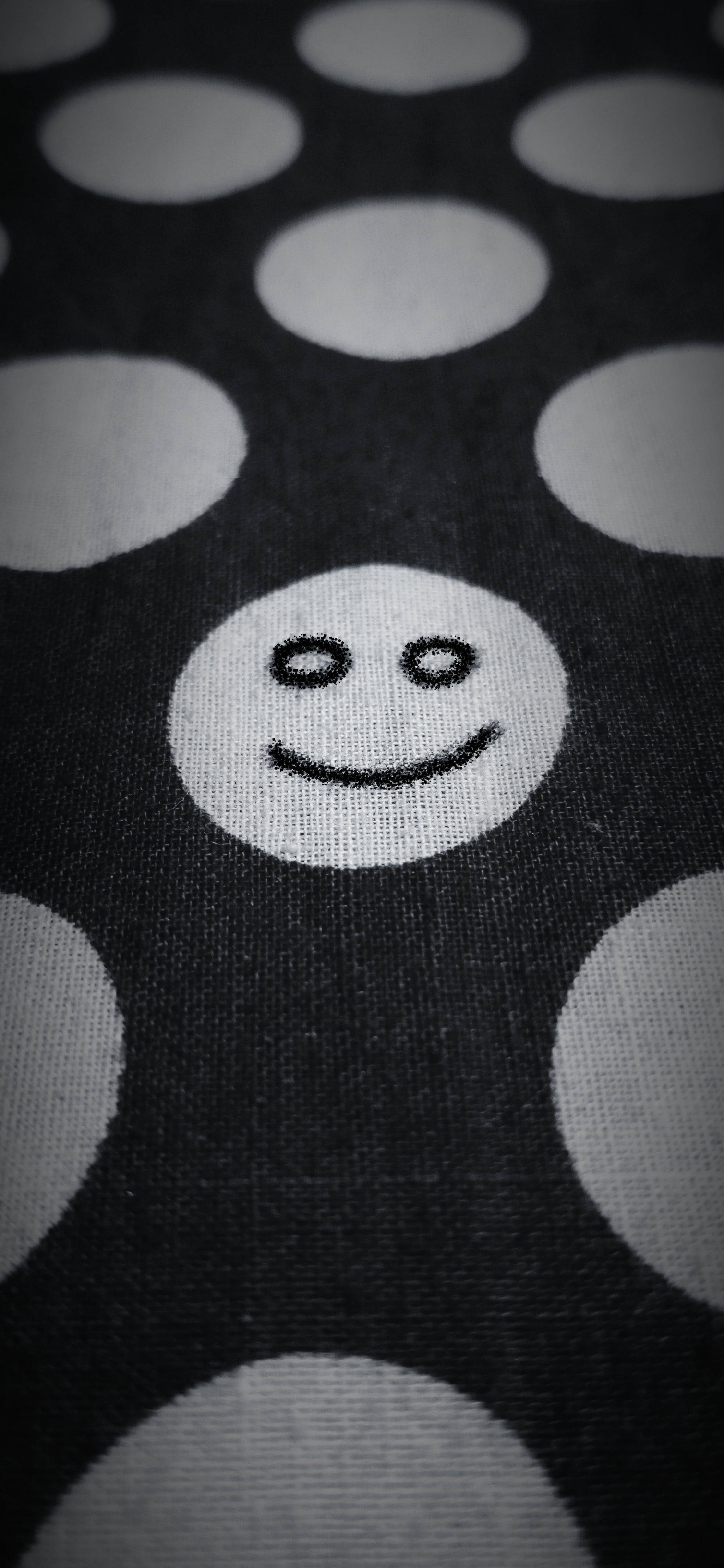 Black Emoji, black fabric, white polka dots, 4K Phone Wallpaper
