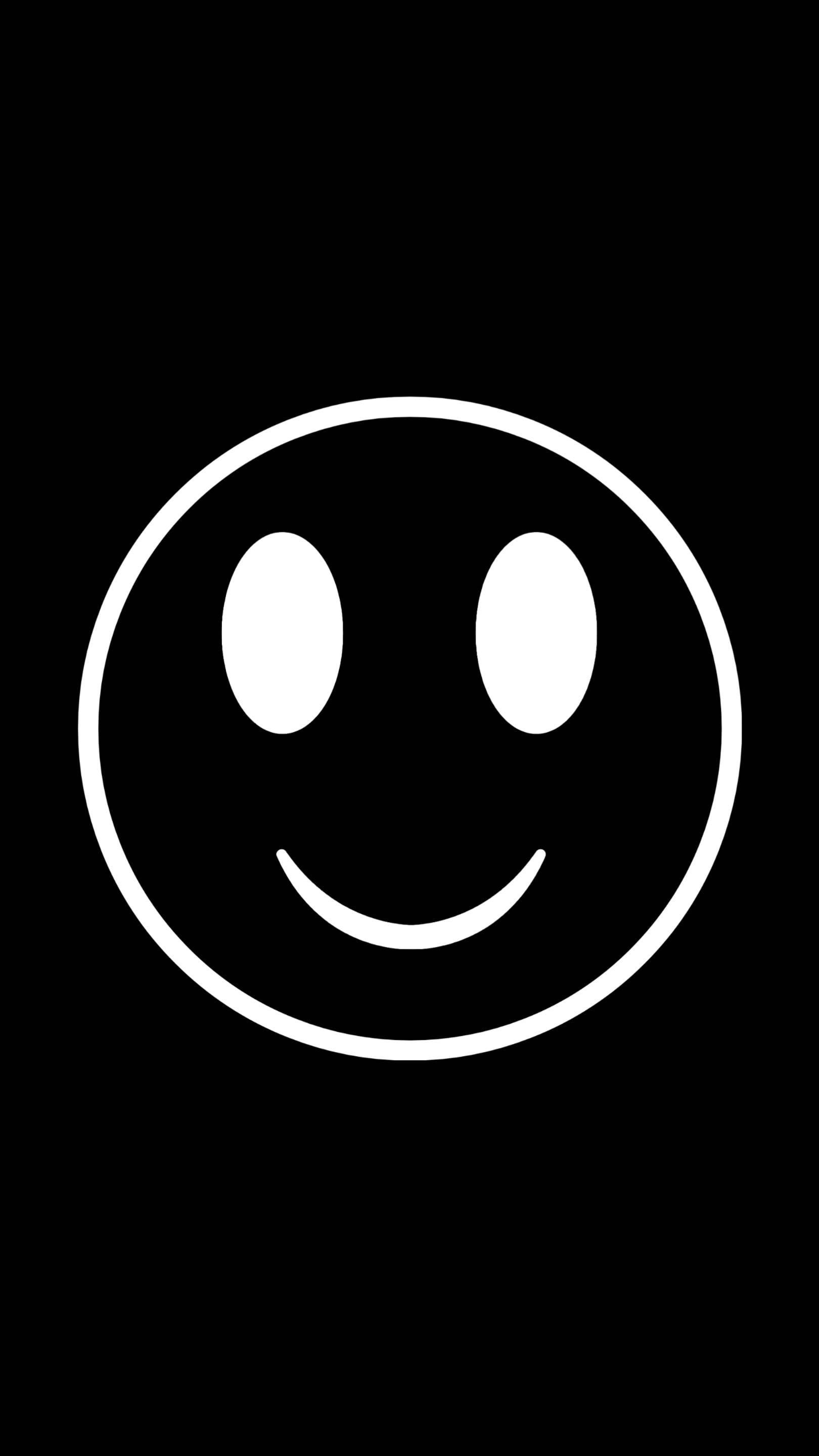 Black Emoji, white smiley face, oval eyes, 2K Phone Wallpaper