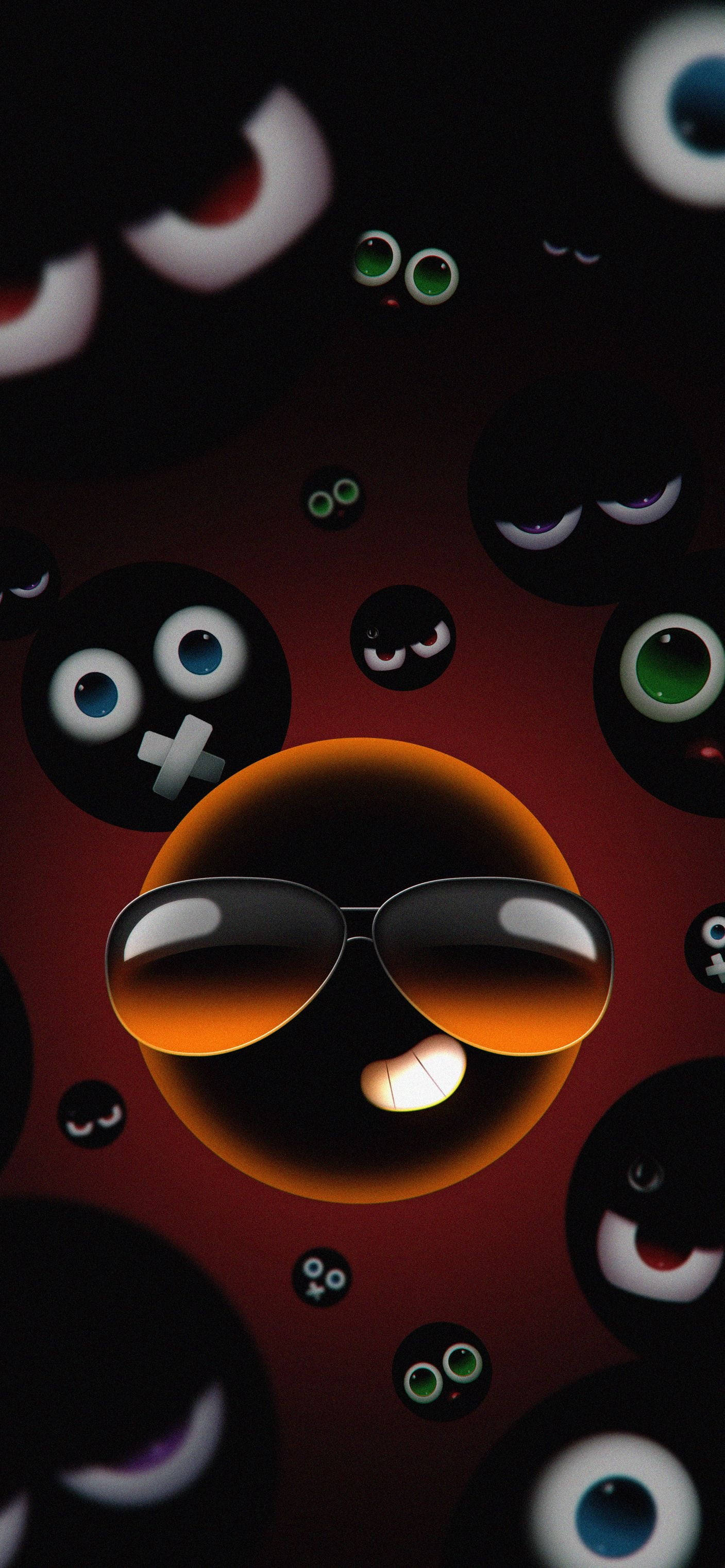 Black Emoji, sunglasses, floating cartoon eyes, 2K Phone Wallpaper