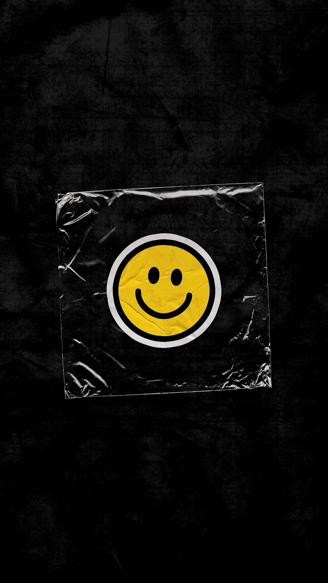 Black Emoji Smiley, bright yellow smiley face, white border, Full HD Phone Wallpaper