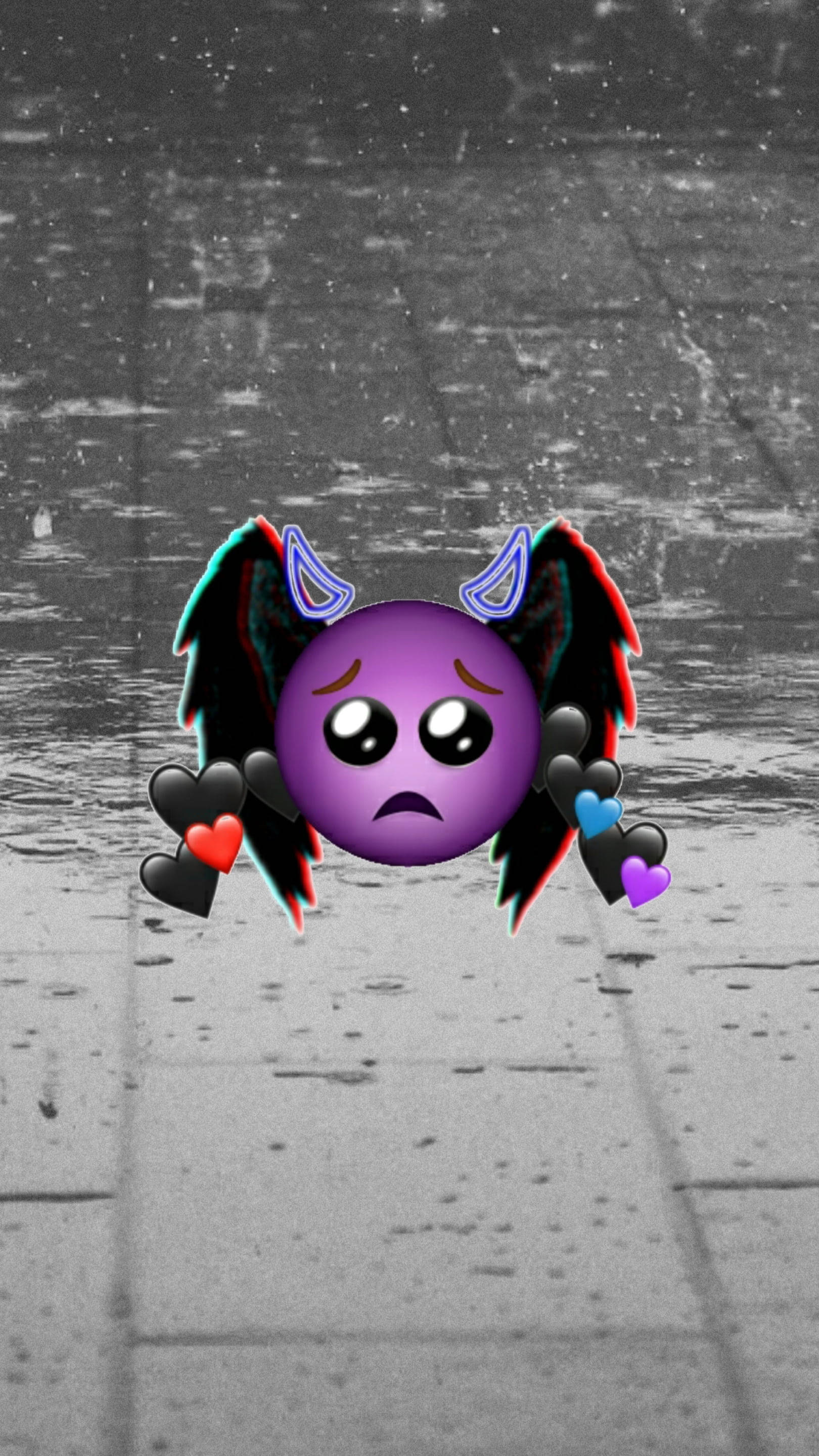 Black Emoji, sad devil, purple, 2K Phone Wallpaper