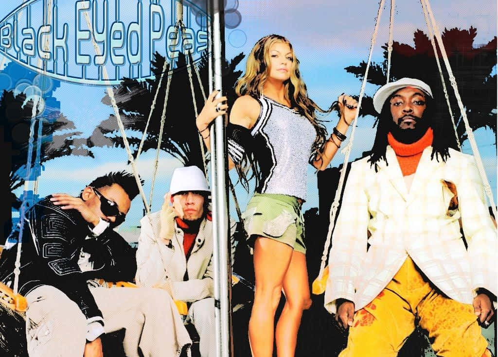 The Black Eyed Peas, swings, stylized tropical backdrop, SD Desktop Wallpaper