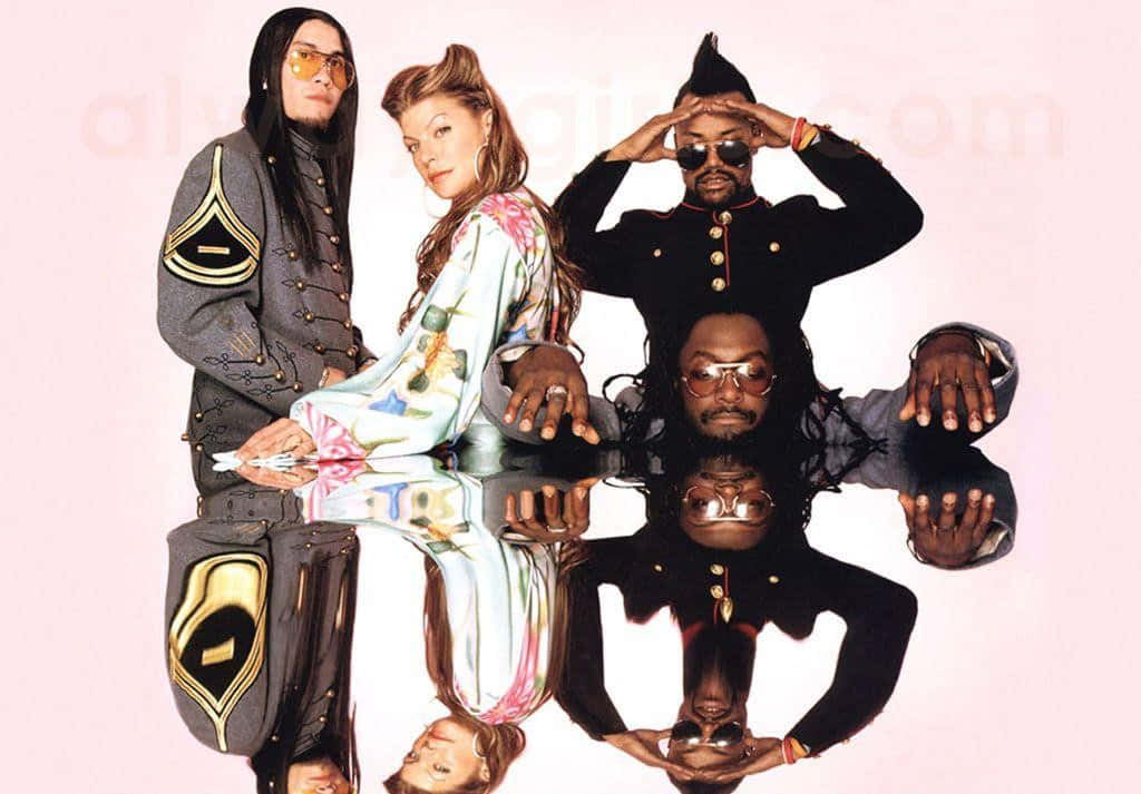 The Black Eyed Peas, soft pink background, mirrored reflections, SD Desktop Wallpaper