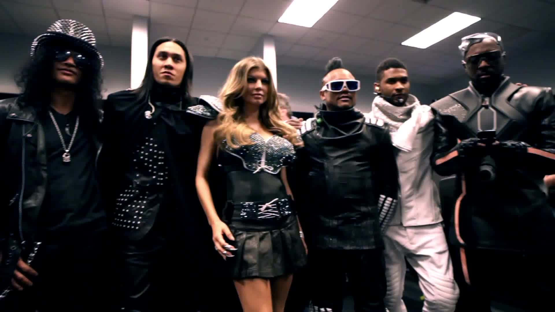 Black Eyed Peas, futuristic black and white outfits, fluorescent lights, Full HD Desktop Wallpaper