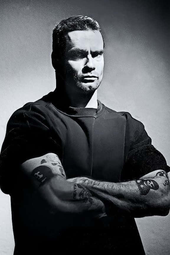 Black Flag Band, black and white portrait, tattooed man, SD Phone Wallpaper