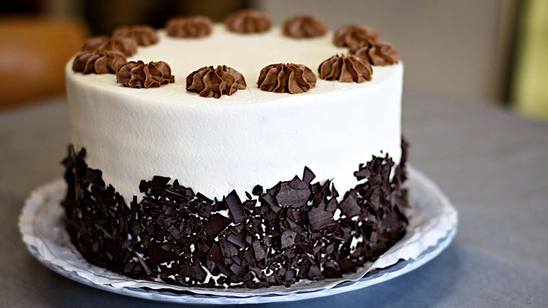 Black Forest Cake, white-frosted, chocolate swirls, Full HD Desktop Wallpaper