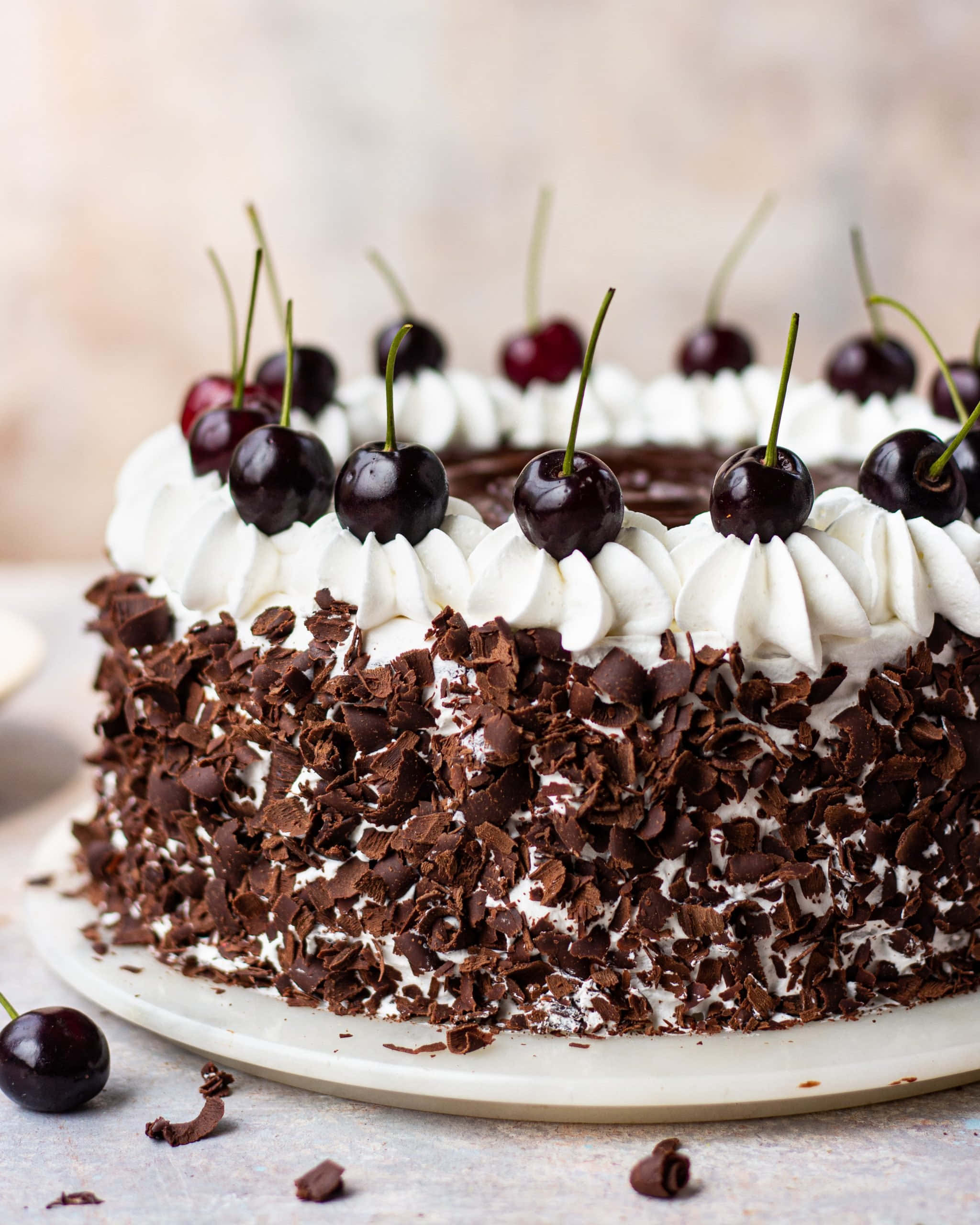black forest cake, whipped cream, glossy cherries, 2K Phone Wallpaper