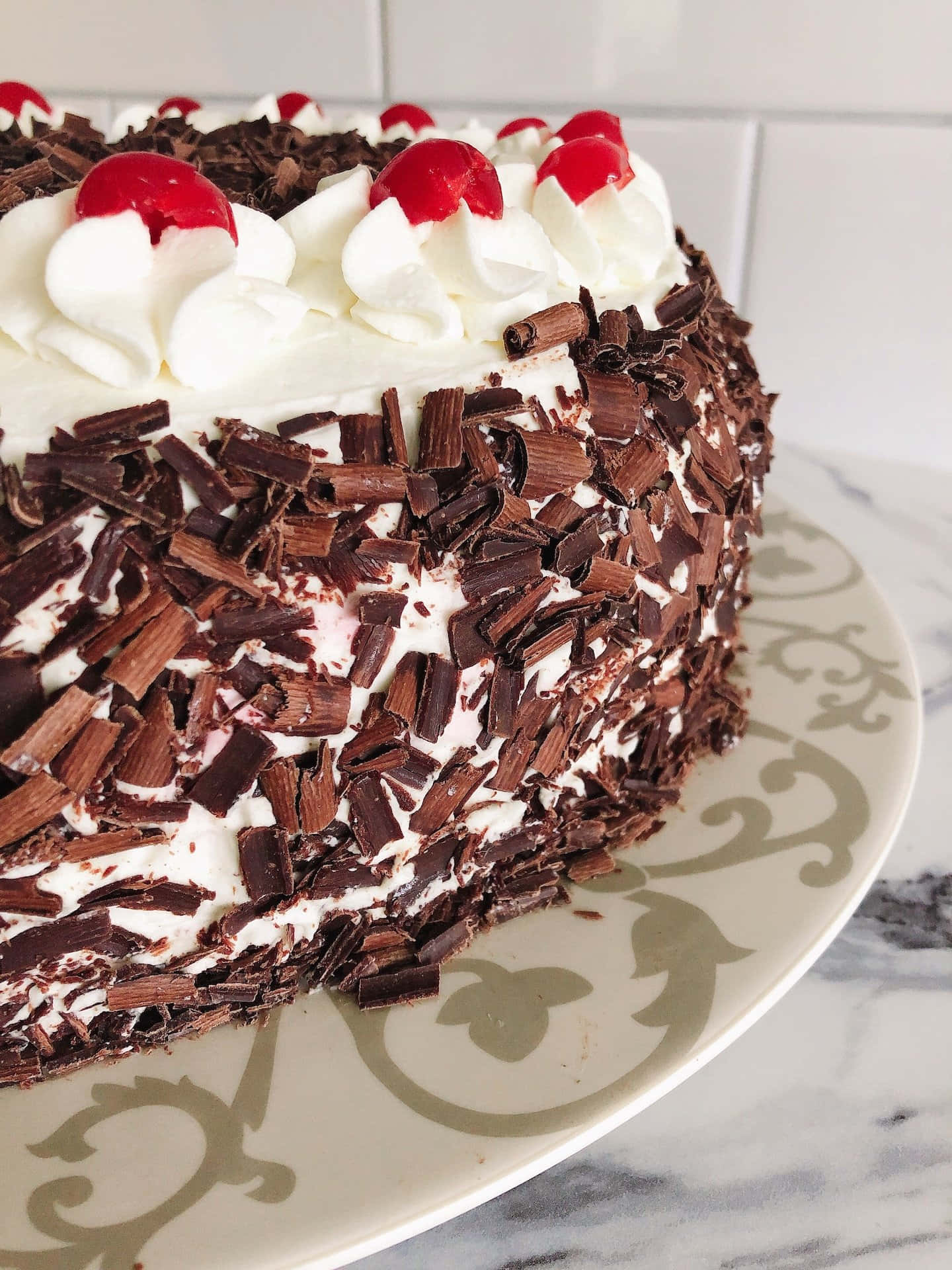 Black Forest Cake, whipped cream, cherries, Full HD Phone Wallpaper