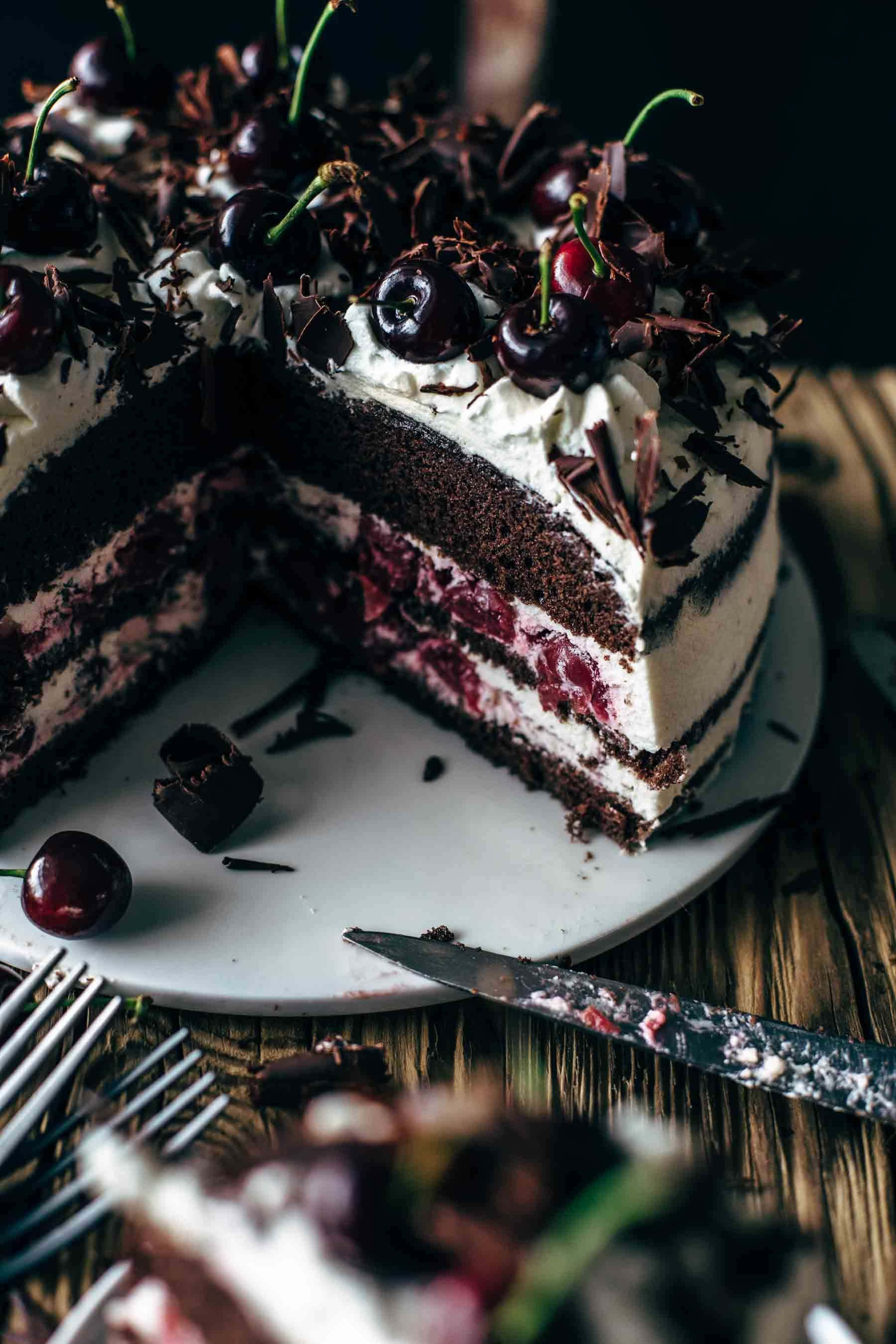 Black Forest Cake, glossy cherries, chocolate shavings, 2K Phone Wallpaper