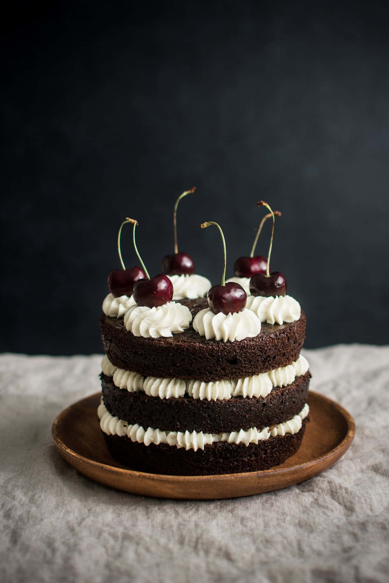 Black Forest Cake, three-layer chocolate cake, white cream frosting, Full HD Phone Wallpaper
