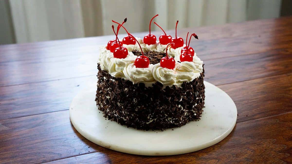 Black Forest Cake, whipped cream, bright red cherries, SD Desktop Wallpaper