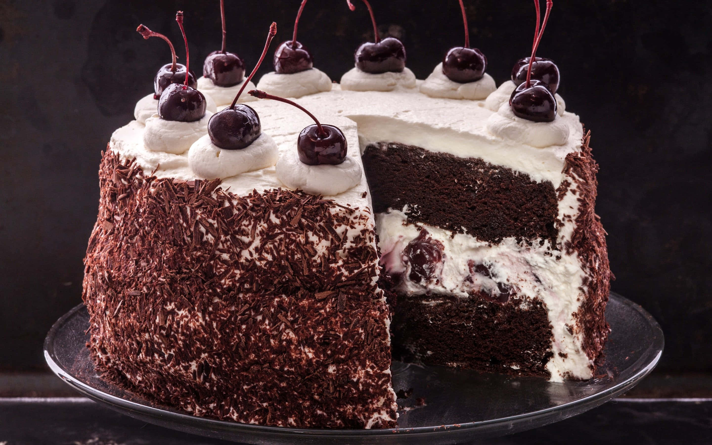 Black Forest Cake, chocolate shavings, cherries, 2K Desktop Wallpaper