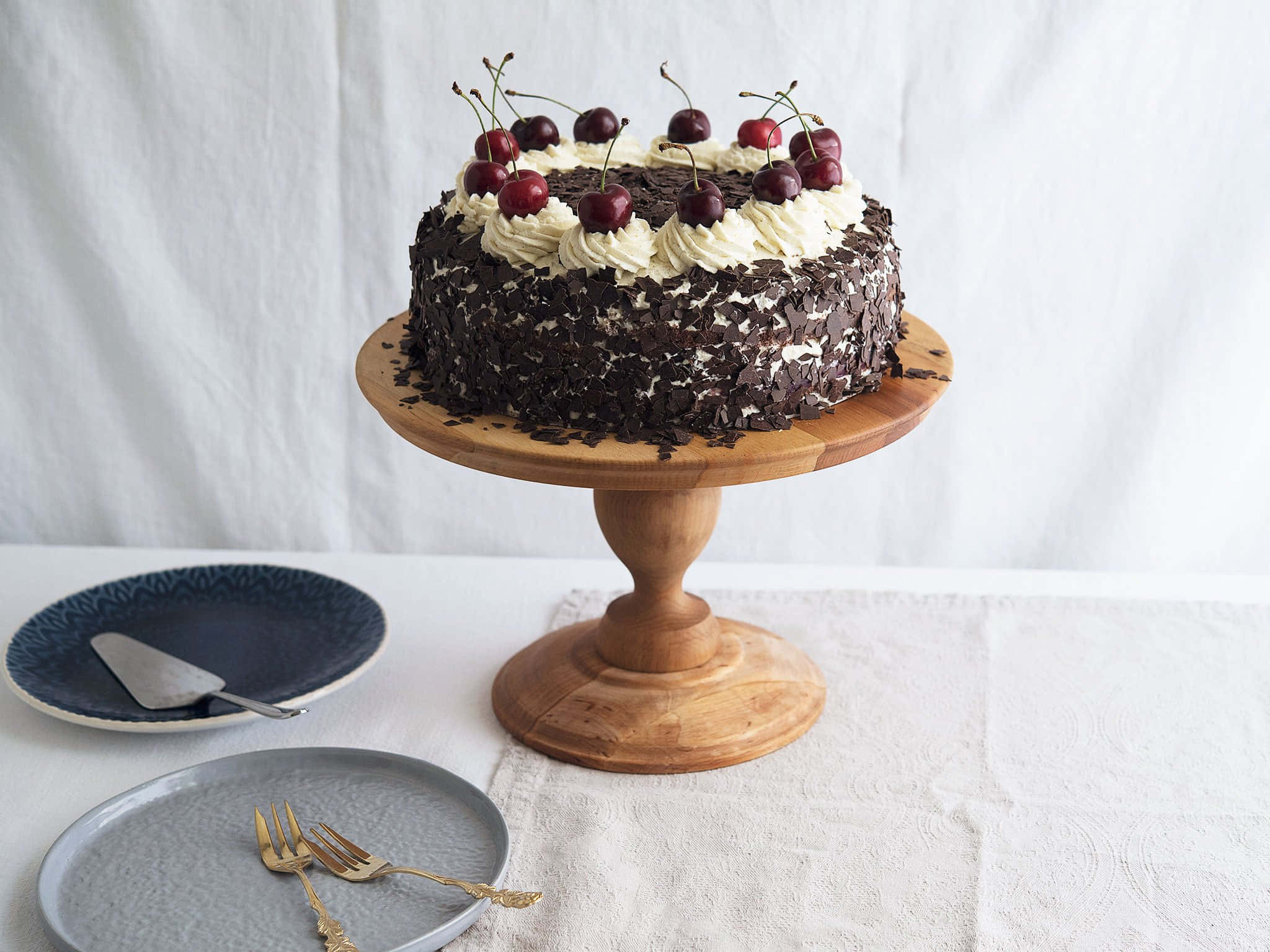 Black Forest Cake, whipped cream, cherries, Full HD Desktop Wallpaper