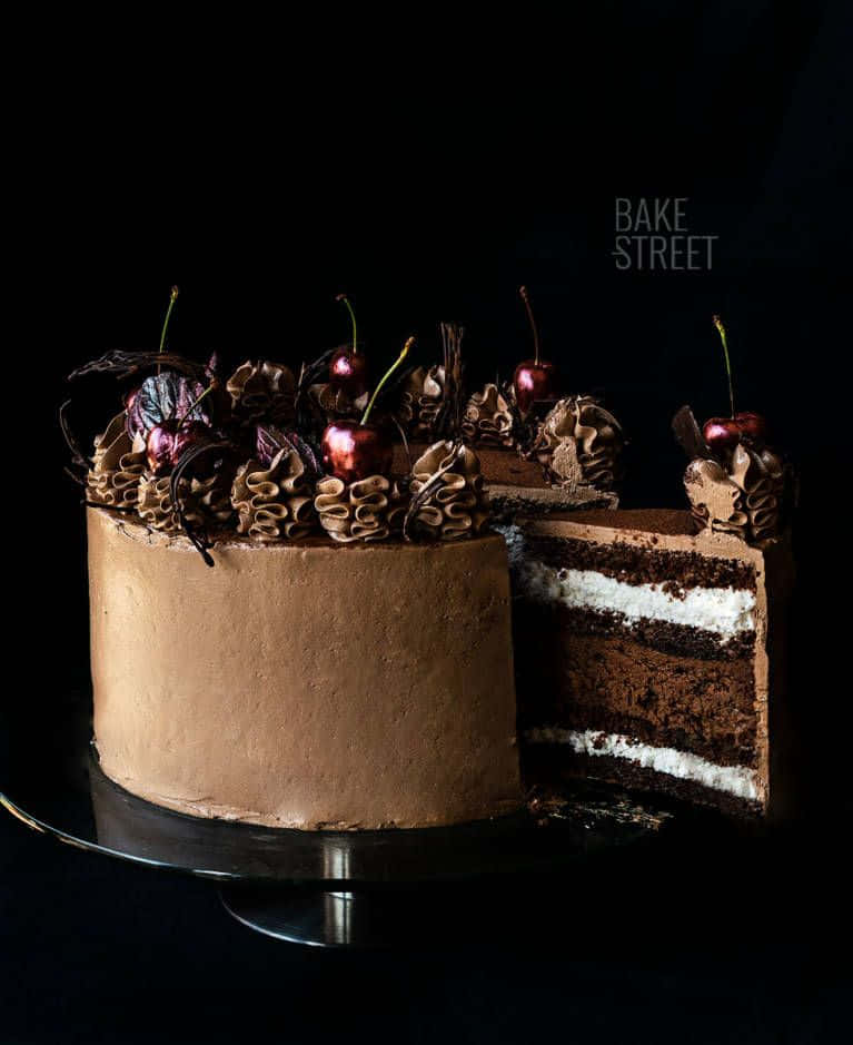 Black Forest Cake, glossy cherries, piped frosting, SD Phone Wallpaper