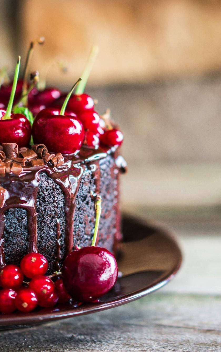 Black Forest Cake, glossy ganache drips, fresh cherries, HD Phone Wallpaper