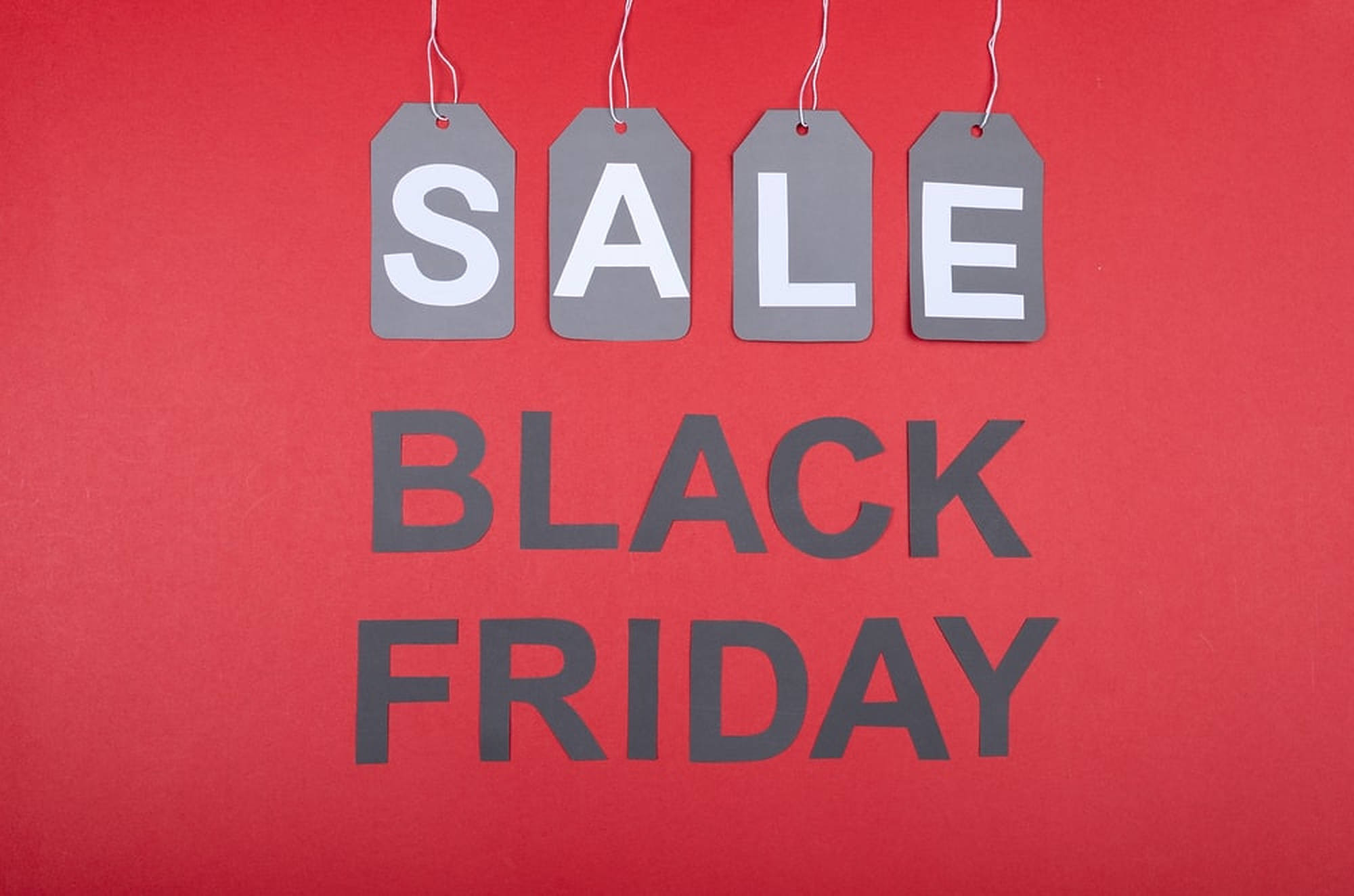 Black Friday, red background, gray sale tags, Full HD Desktop Wallpaper