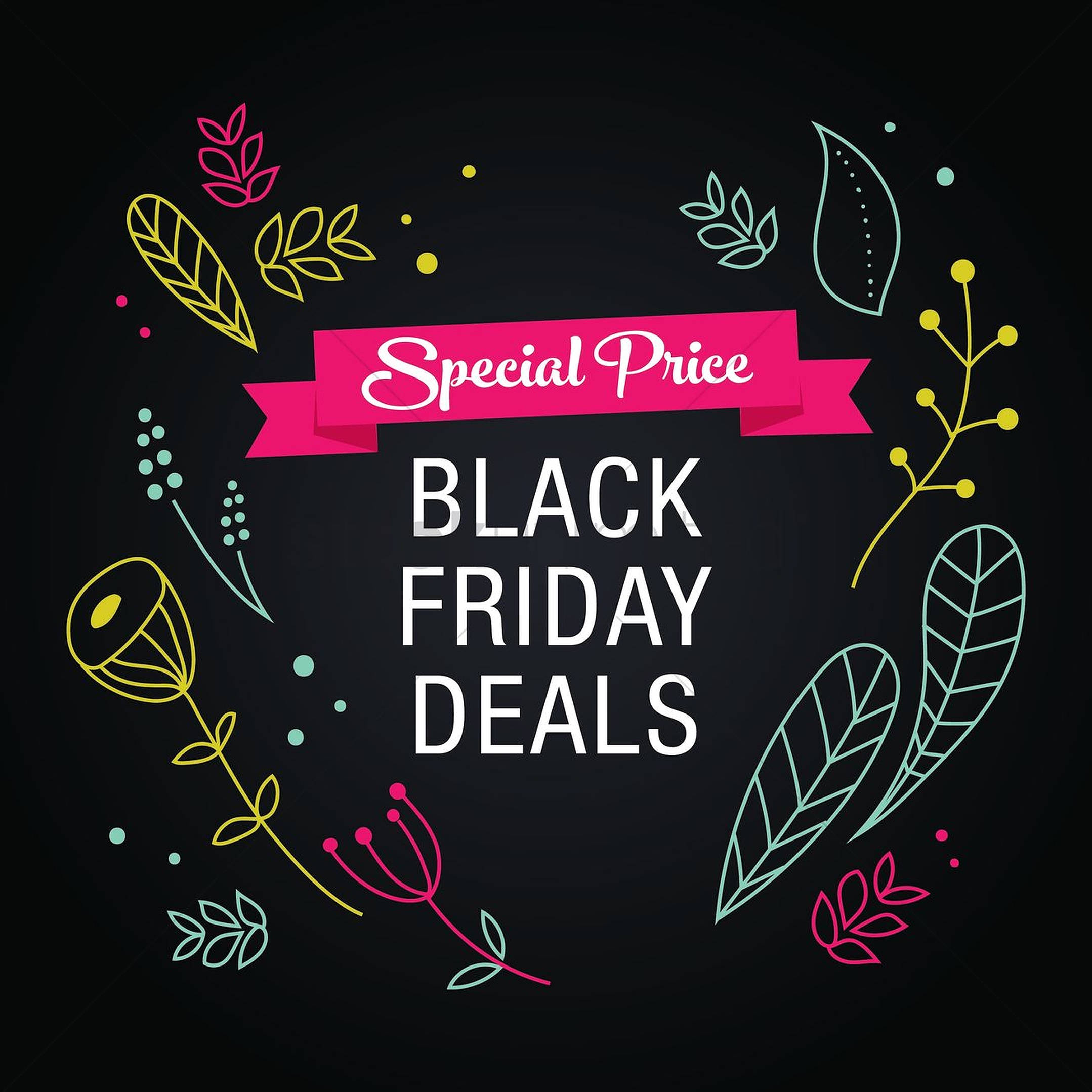 Black Friday, vibrant Black Friday deals graphic, colorful line-drawn foliage, Full HD Desktop Wallpaper