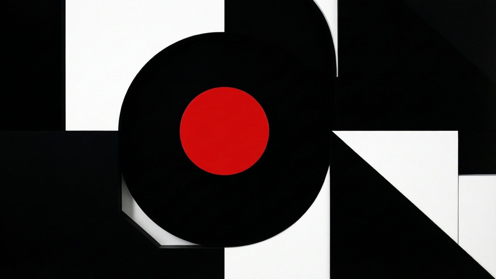 abstract deal geometry, black vinyl record, vivid red center label, Full HD Desktop Wallpaper