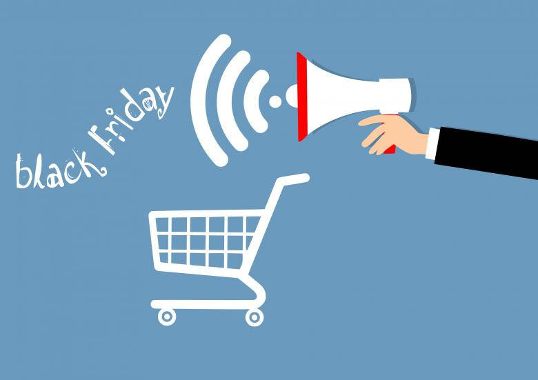 Black Friday, megaphone, shopping cart icon, SD Desktop Wallpaper
