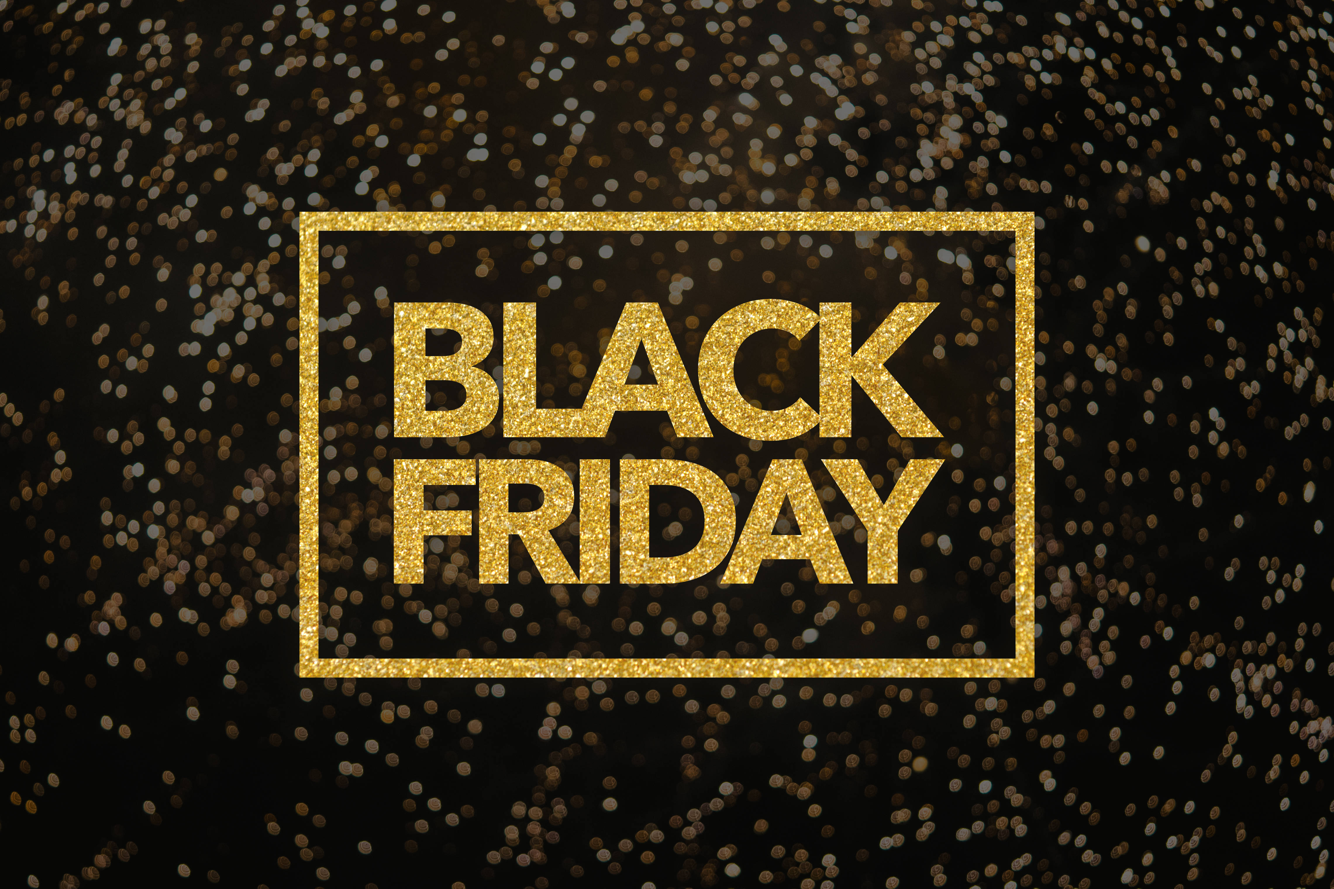 Black Friday, gold glitter lettering, dark background, 4K Desktop Wallpaper