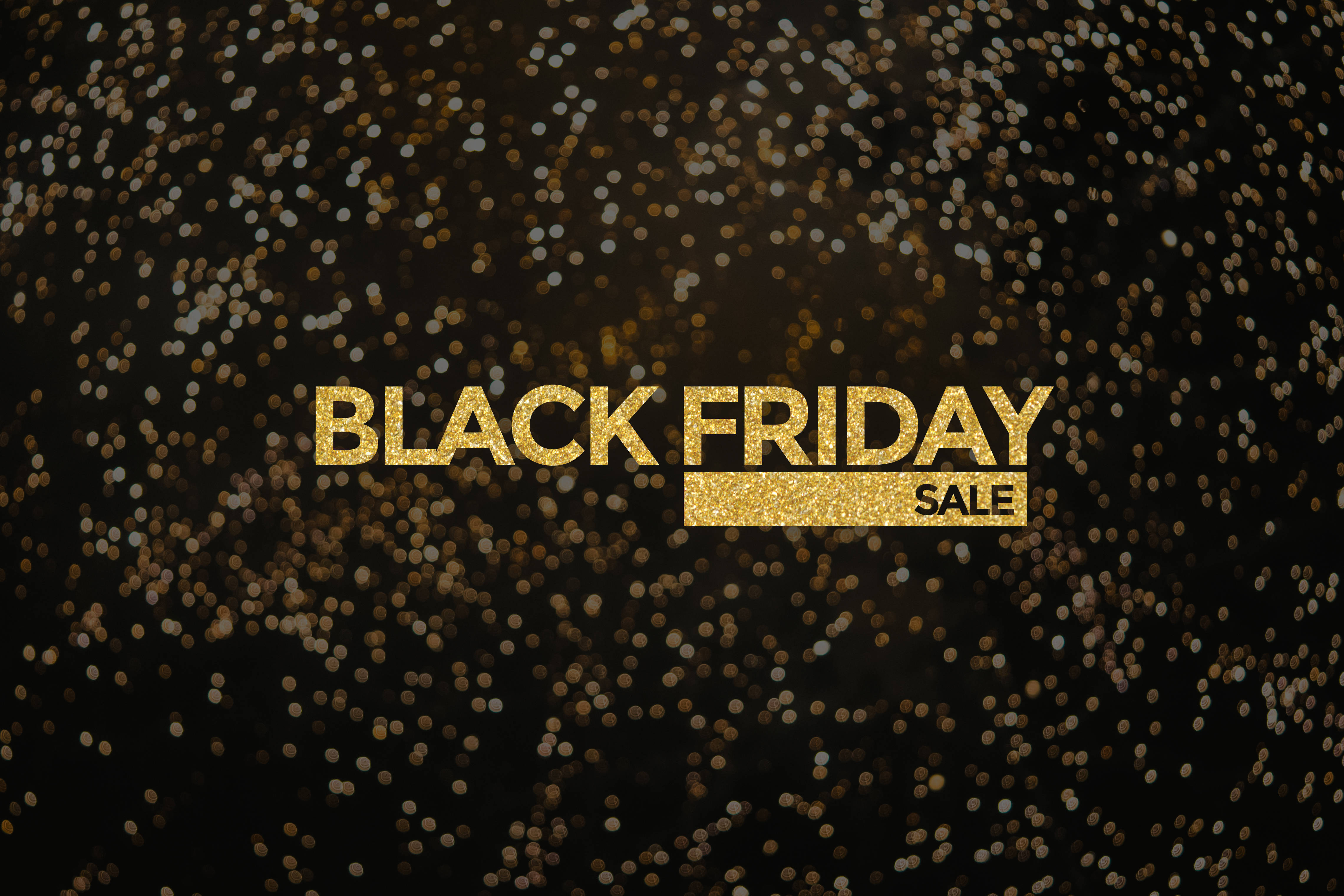 Black Friday, golden glitter, bokeh lights, 4K Desktop Wallpaper