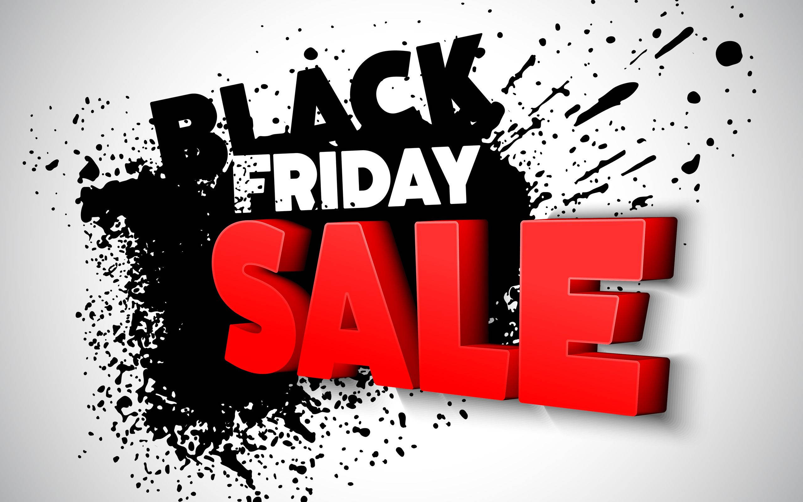 Black Friday, red letters, black ink splatters, 2K Desktop Wallpaper