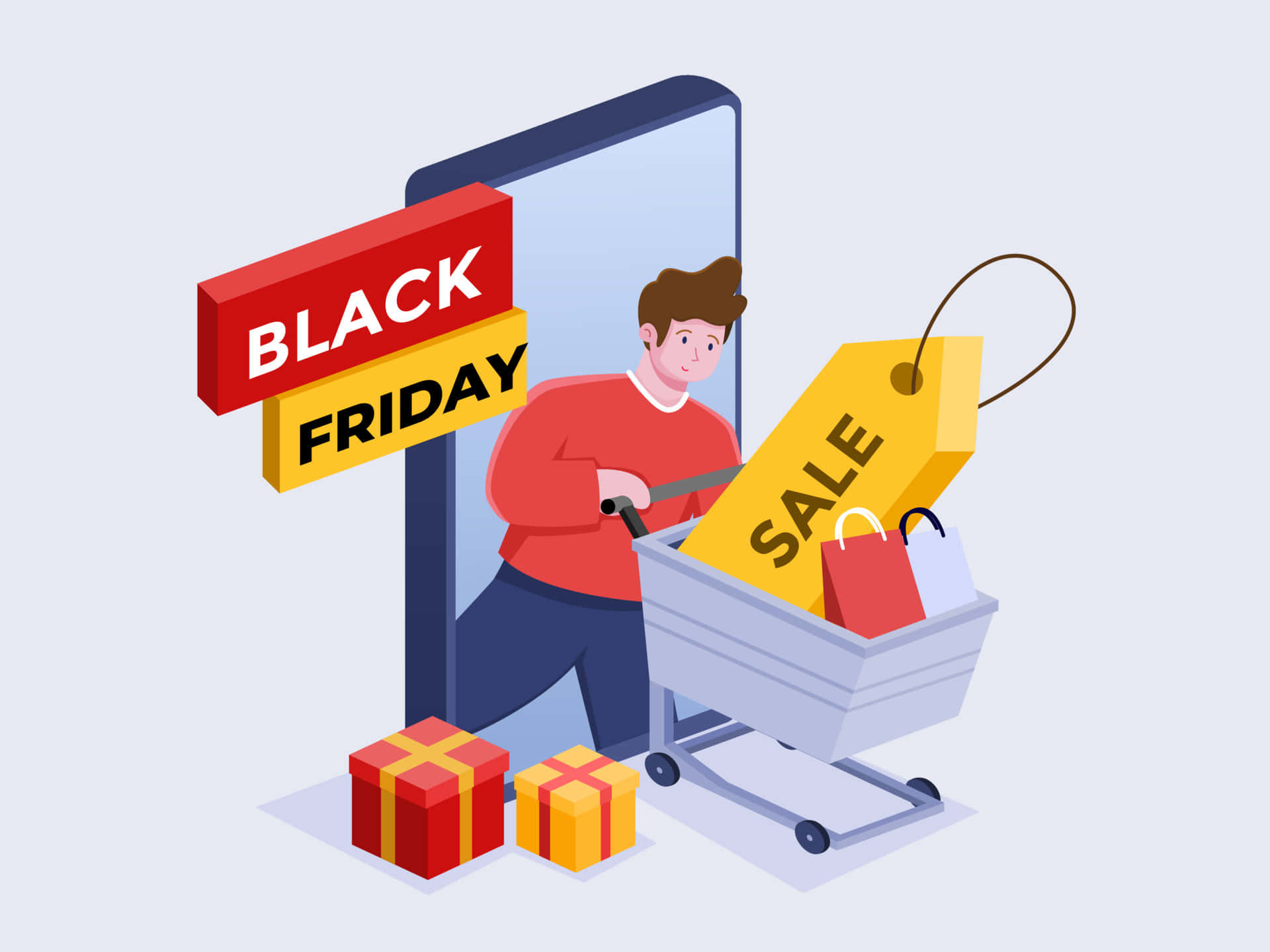 Black Friday Sale, shopping cart, sale tags, Full HD Desktop Wallpaper