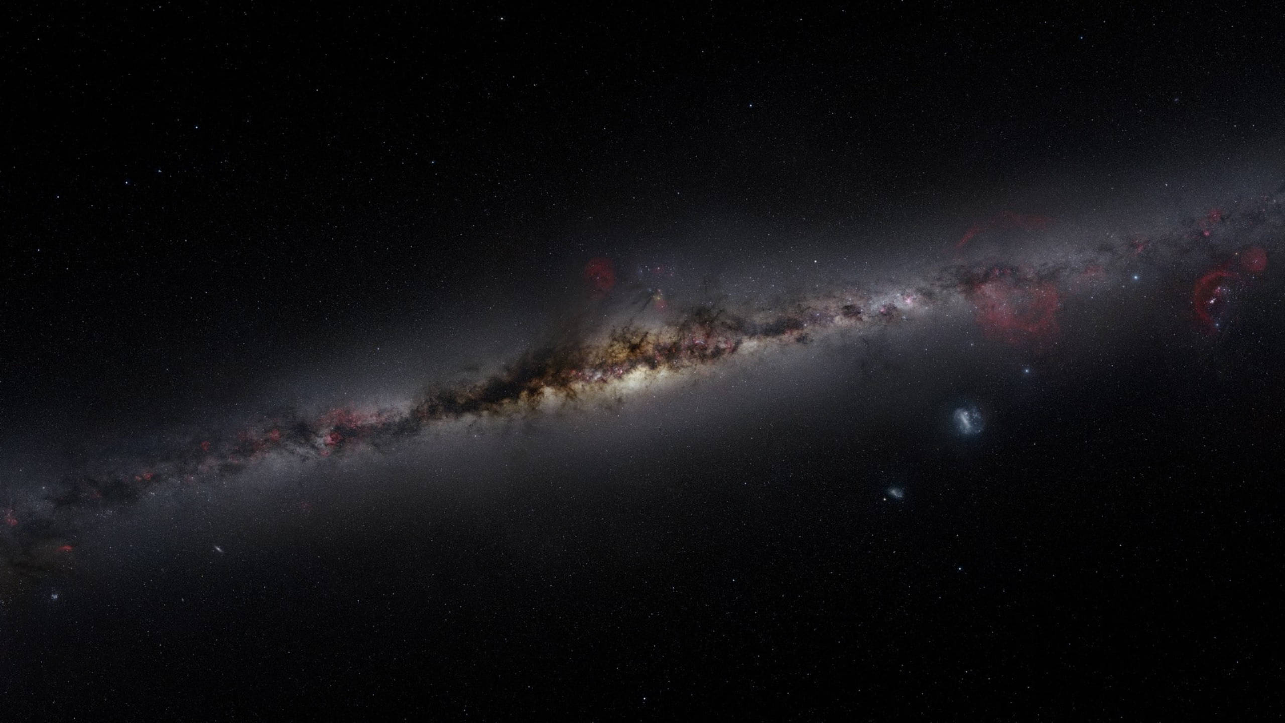 Black Galaxy, spiral galaxy, red nebulae, 2K Desktop Wallpaper