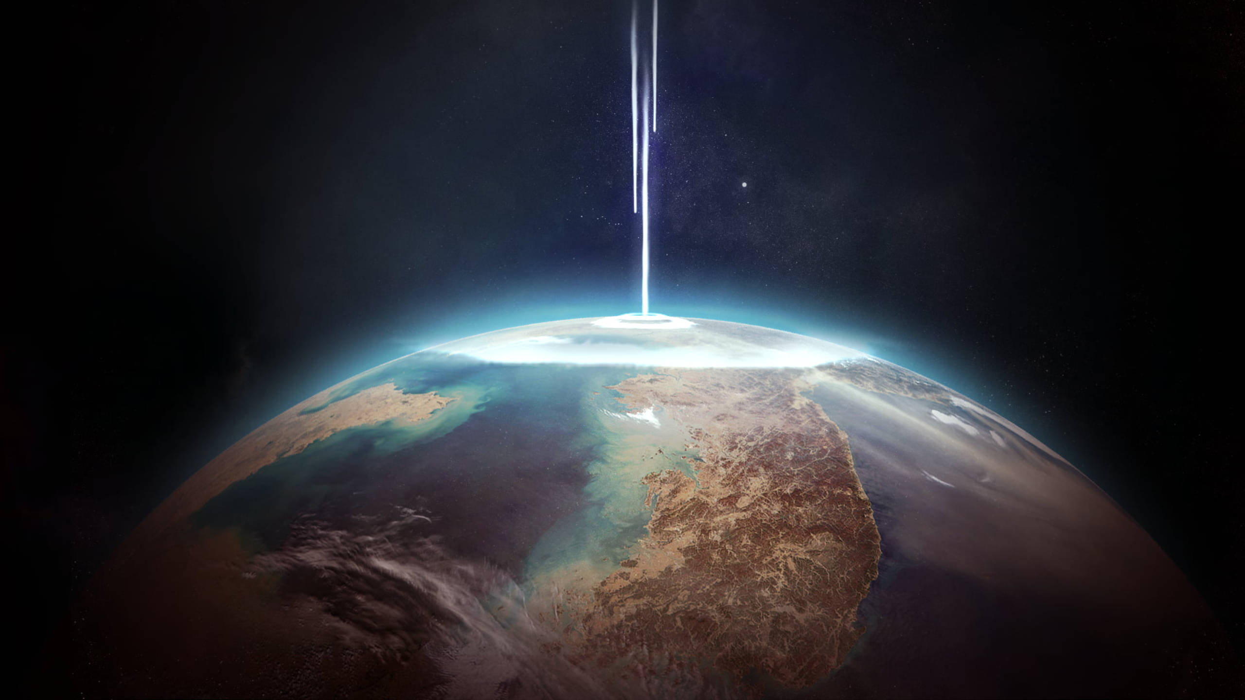 Black Galaxy, glowing beam of light, space, 2K Desktop Wallpaper