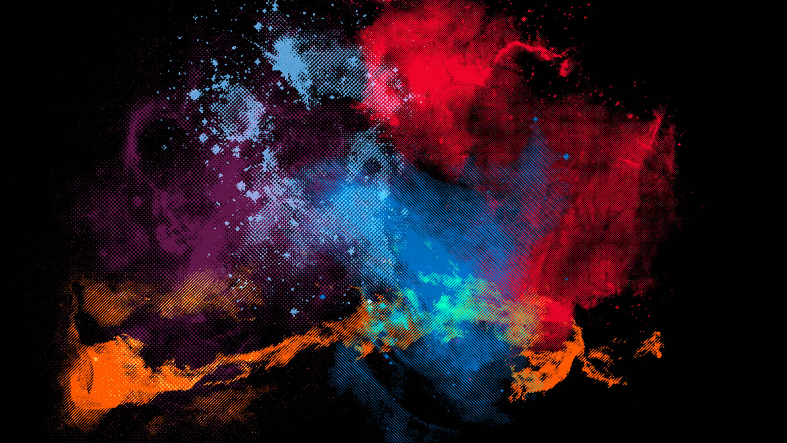 Black Galaxy, cosmic nebula, red blue and orange hues, 2K Desktop Wallpaper